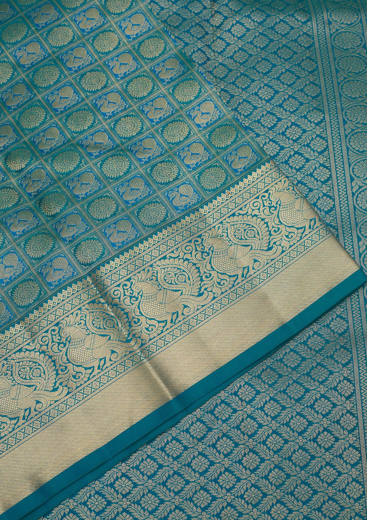 Koskii Peacock Blue Zariwork Pure Silk Saree – Women's - view 4