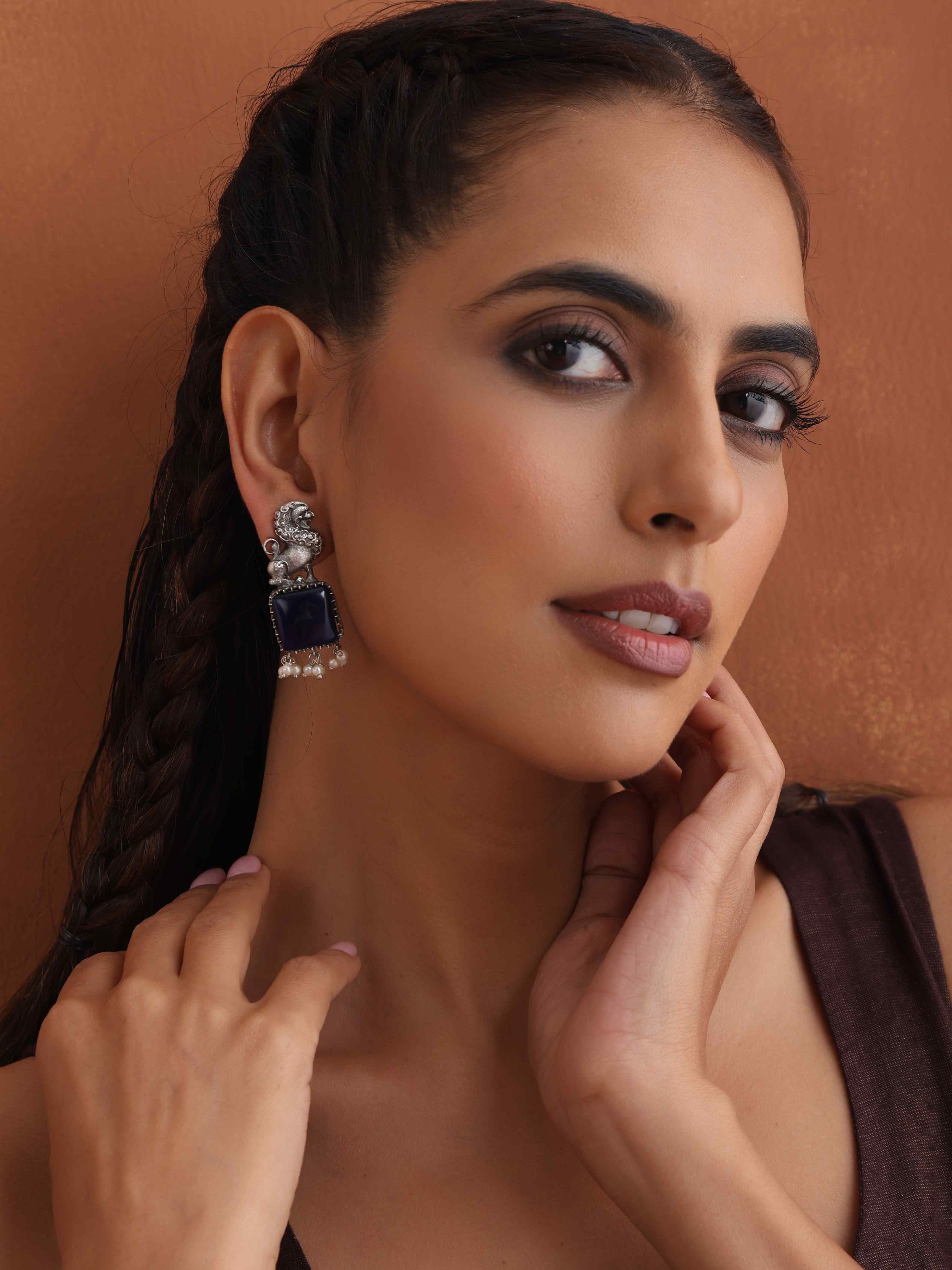 trueBrowns Silver Tone Turquise Stone Earrings - view 2