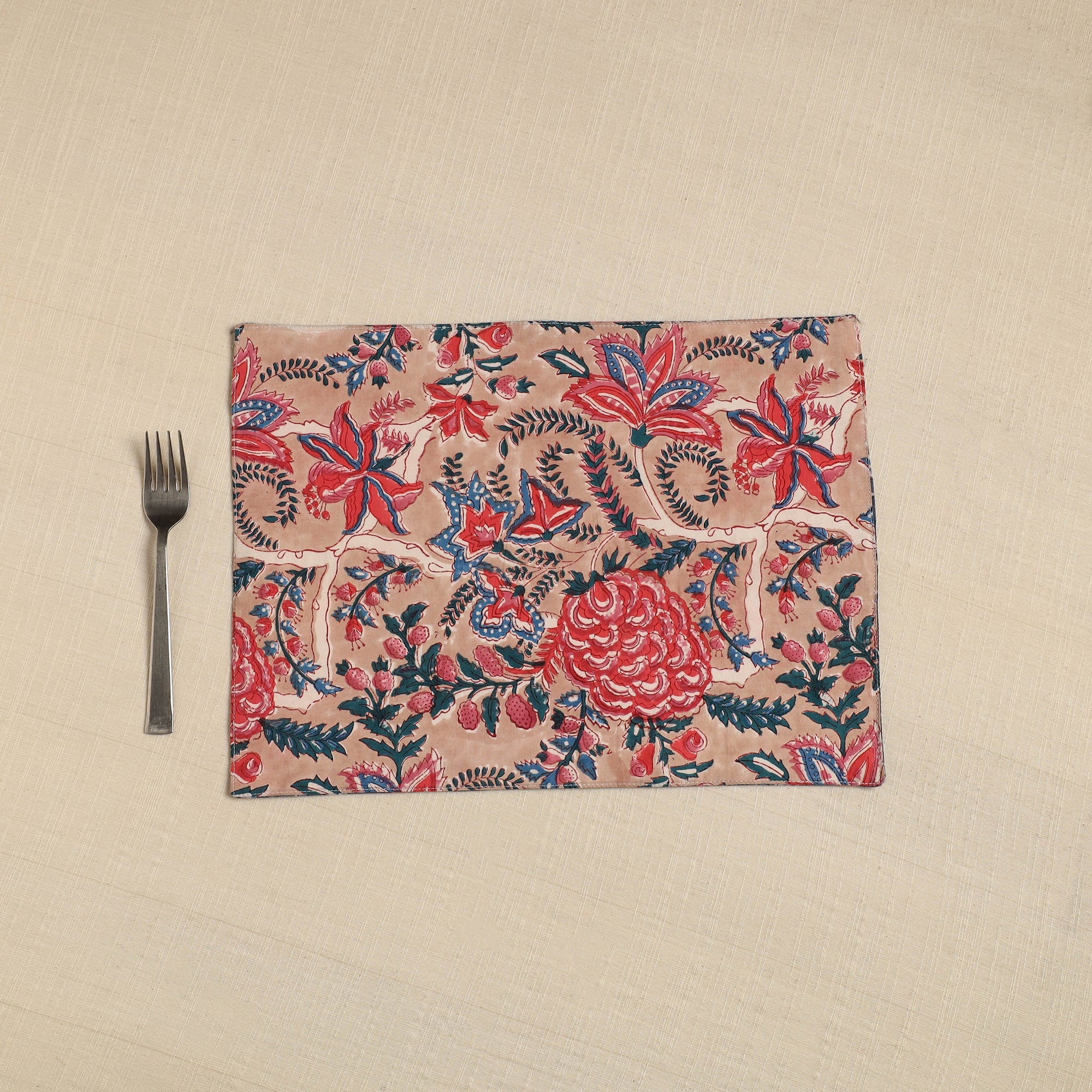 NOORI BAZAR Brown - Floral Print Cotton Reversible Table Mat 03 - view 2