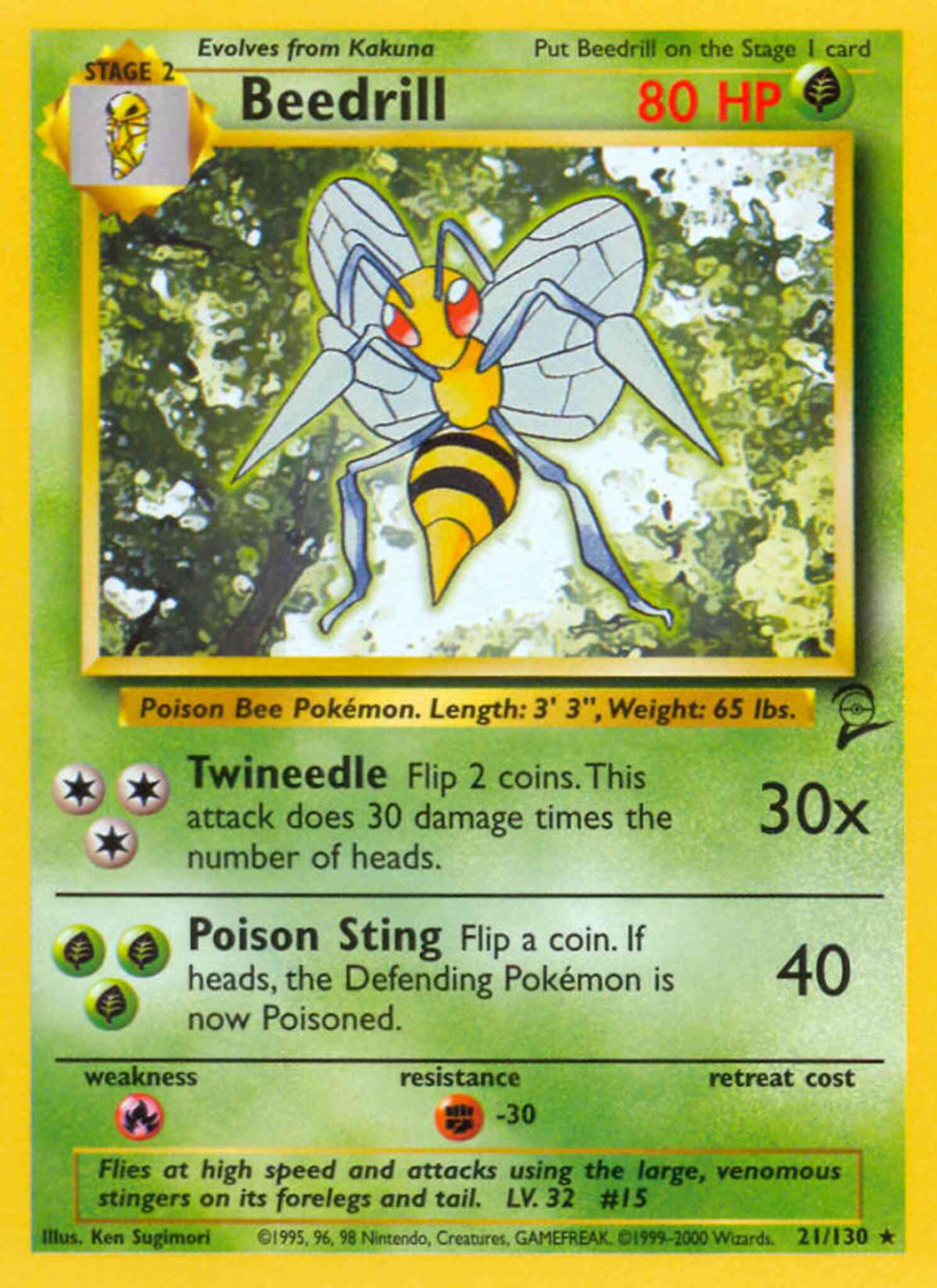 Rare base4-21 non-holo – Pokémon Beedrill - 21/130 - Rare [base4-21] [Non-Holo]