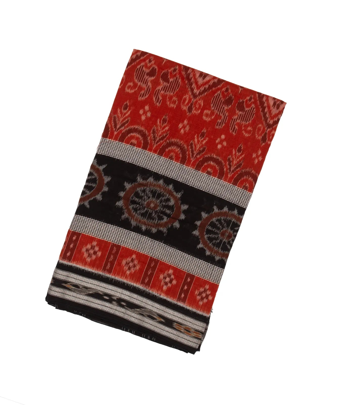 RmKV Red Handloom Orissa Cotton Saree With Black Border