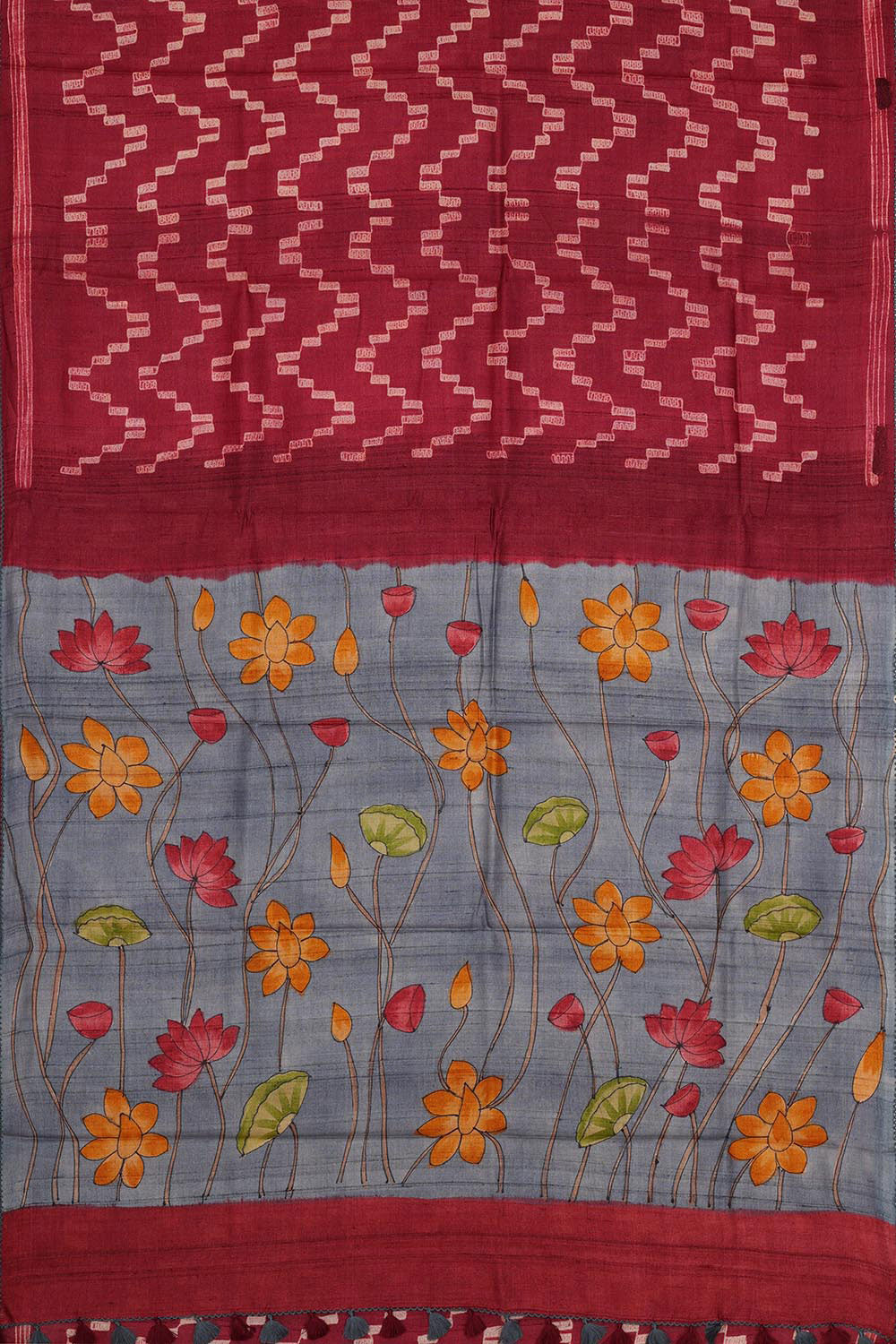 Kalanjali Dark Red Tussar Silk Saree – Women's - view 3