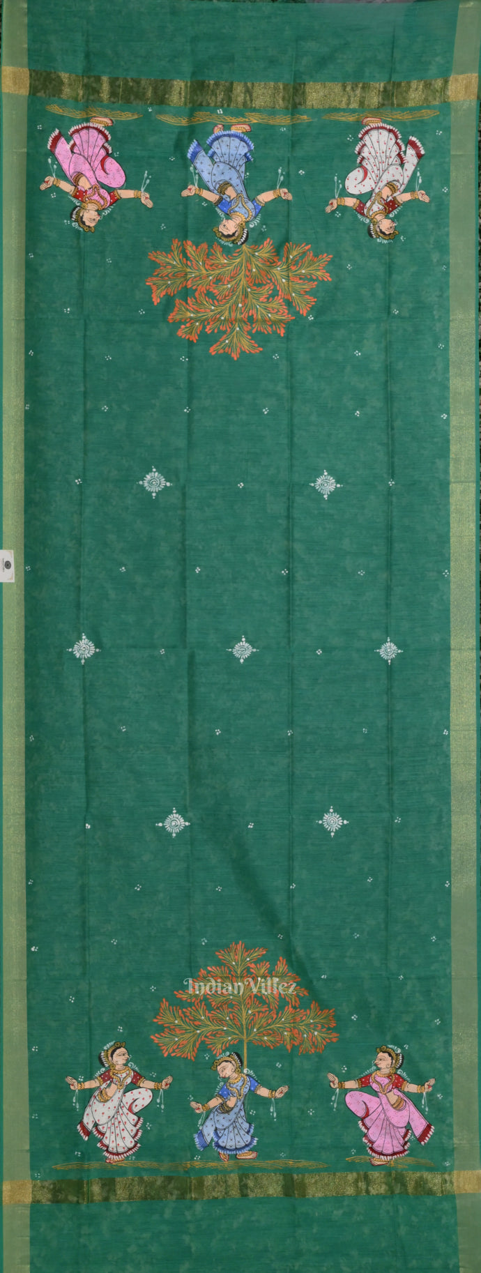 IndianVillèz Green Nartaki Theme Patachitra Chanderi Dupatta