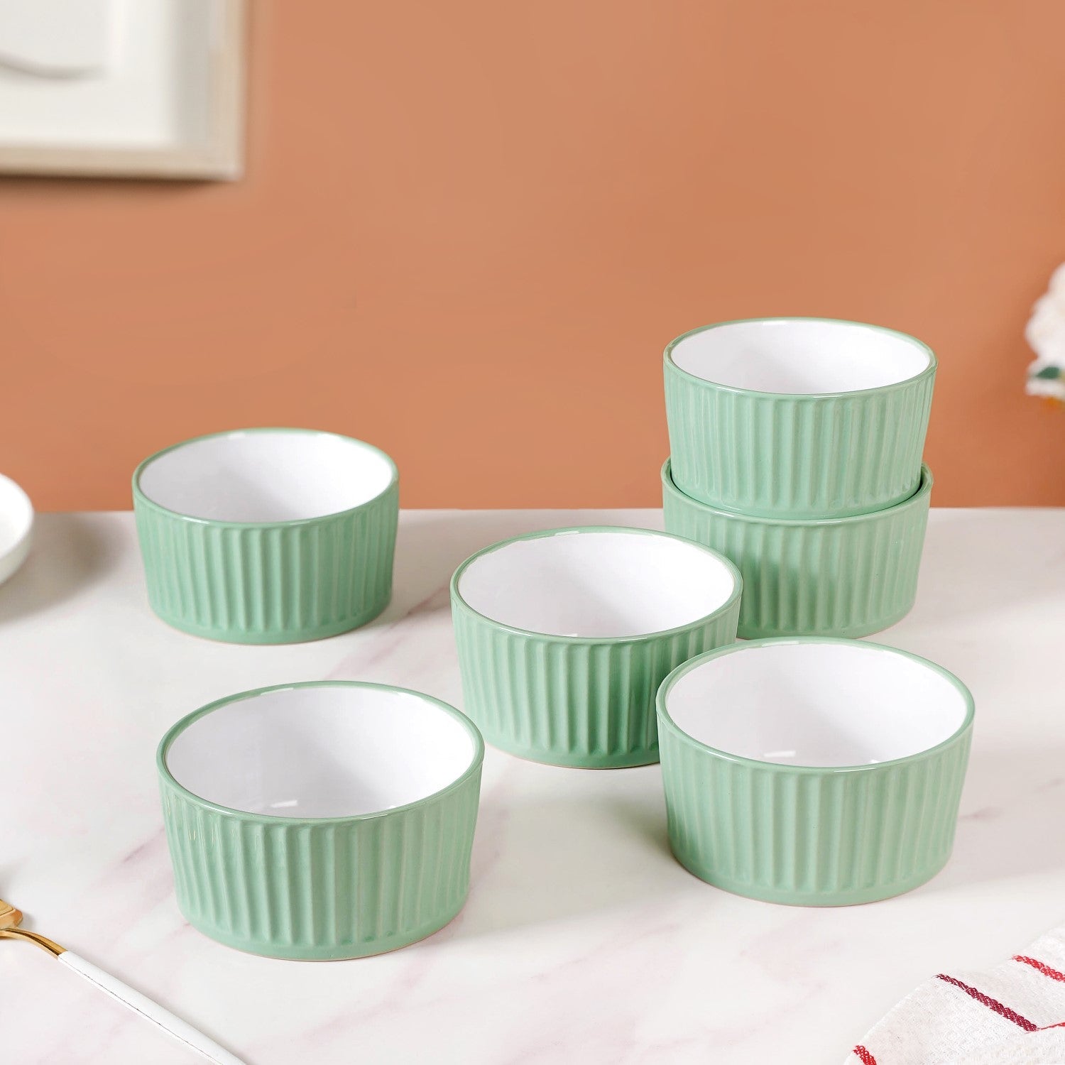 Nestasia Cresta Ceramic Snack Bowl Set Of 6 Green 400ml
