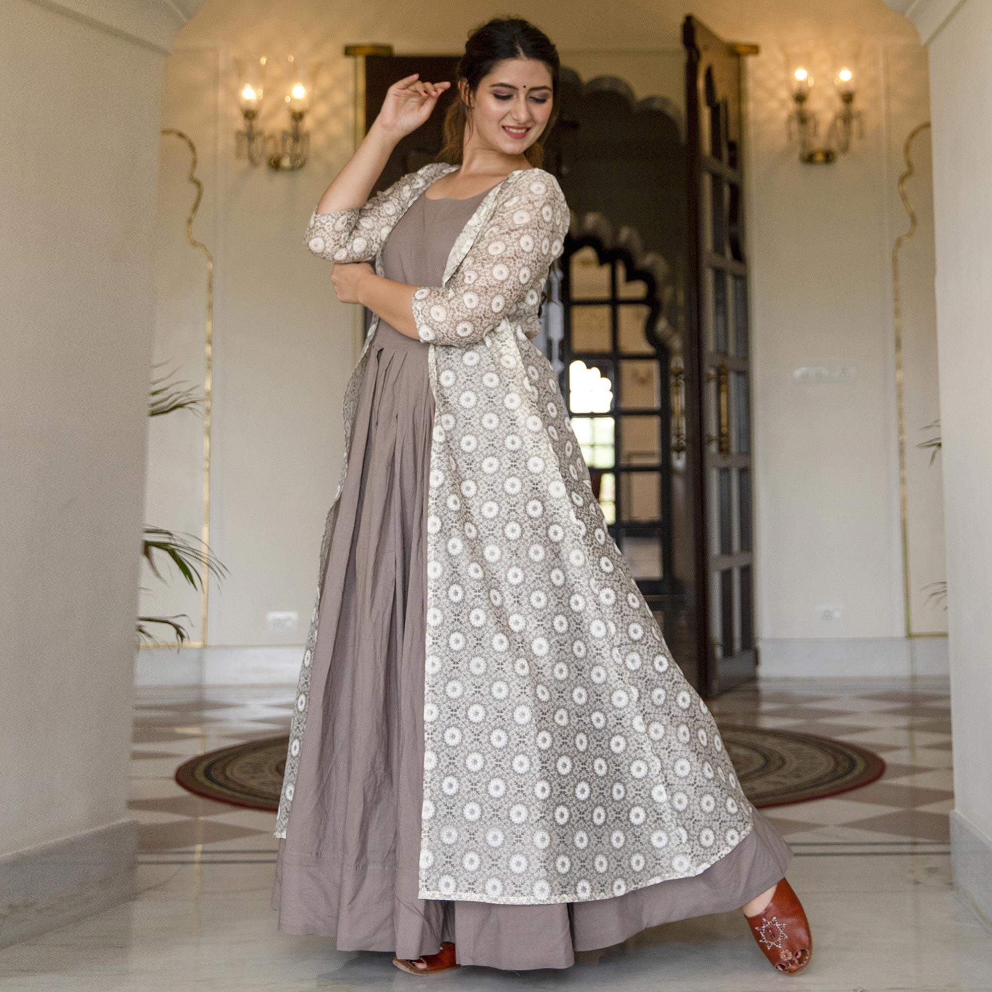 Peachmode Seller Imposing Grey Colored Casual Designer Digital Printed Maslin Kurti