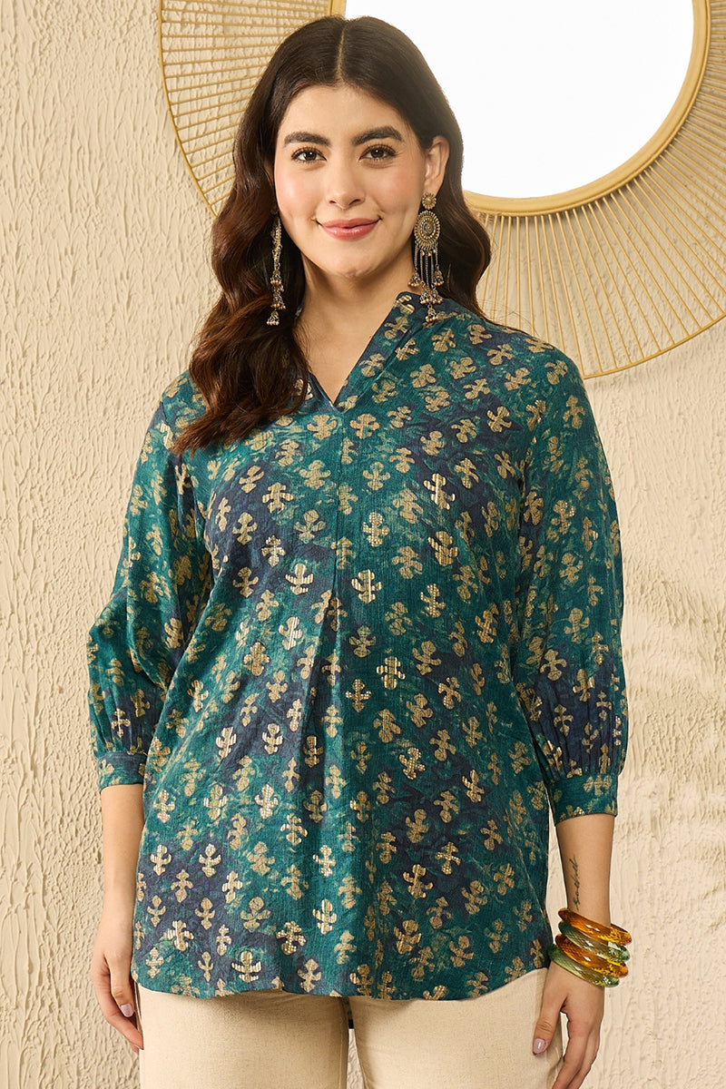 Ahika Blue Cotton Blend Ethnic Motifs Printed Regular Kurti Tunics VT1311 - view 2