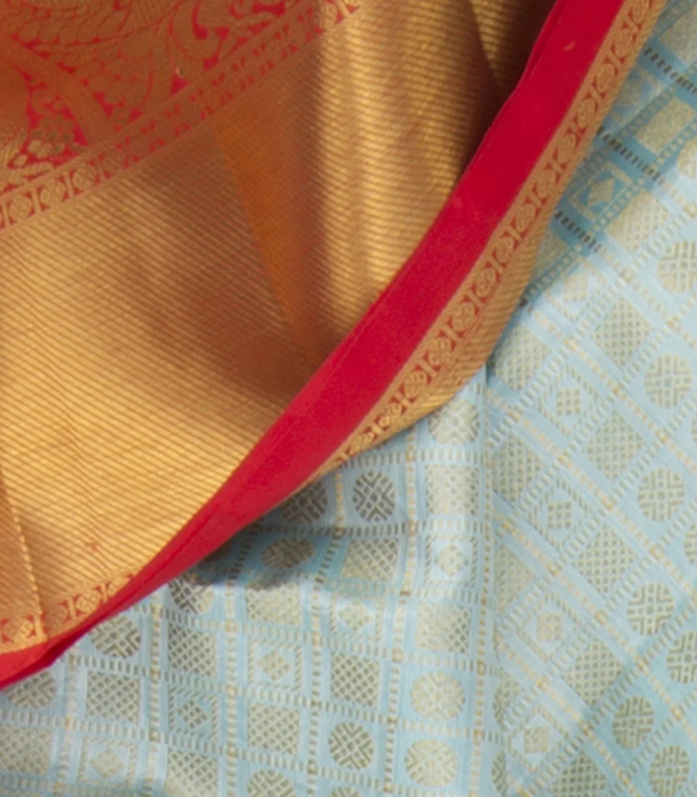 RmKV Light-Blue Handwoven Kanchipuram Tissue Saree With Contrast Pallu In Red-Light Blue - view 3