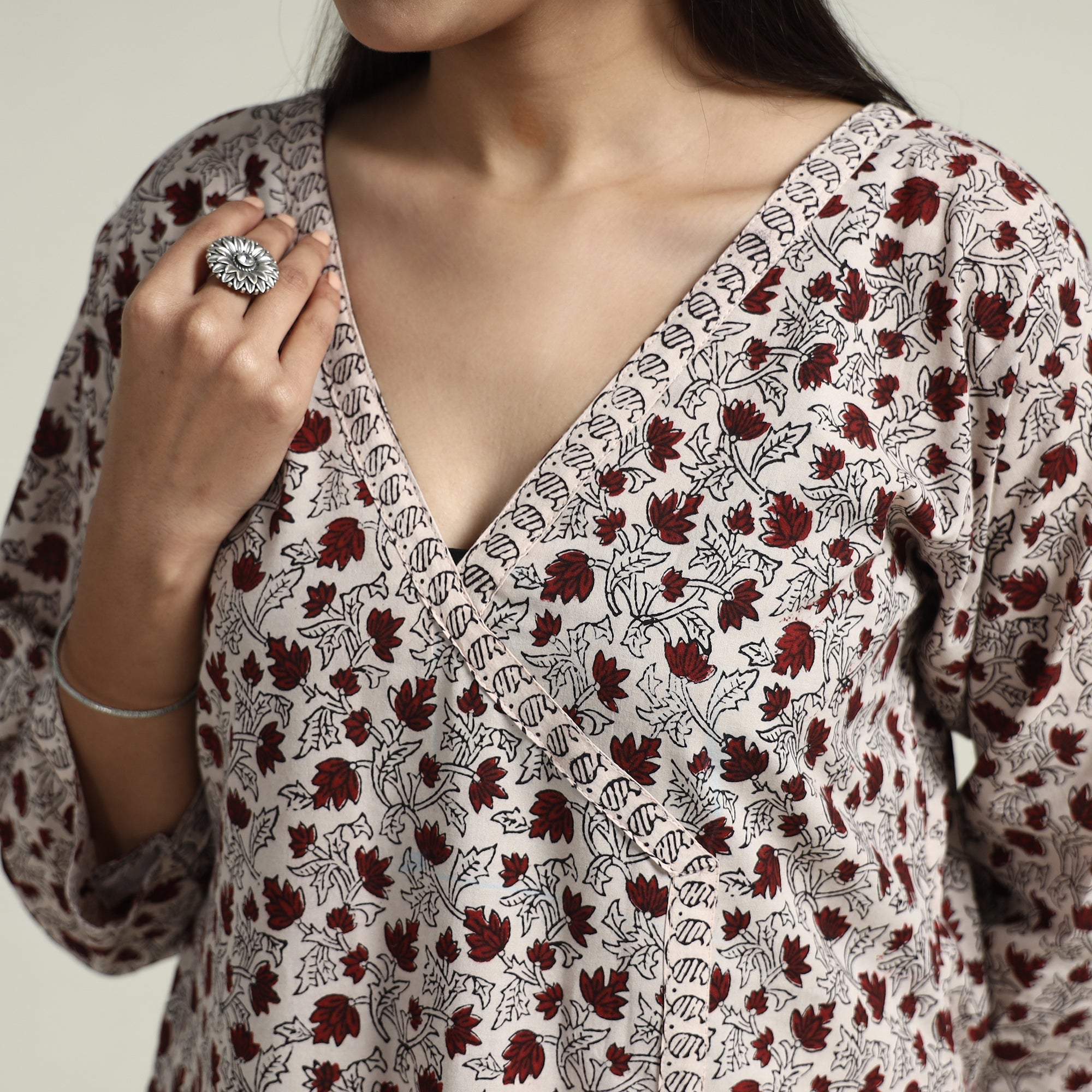 ITOKRI CASUALS Beige - Bagh Block Printed Cotton Kurta with Palazzo & Dupatta Set 02 - view 5