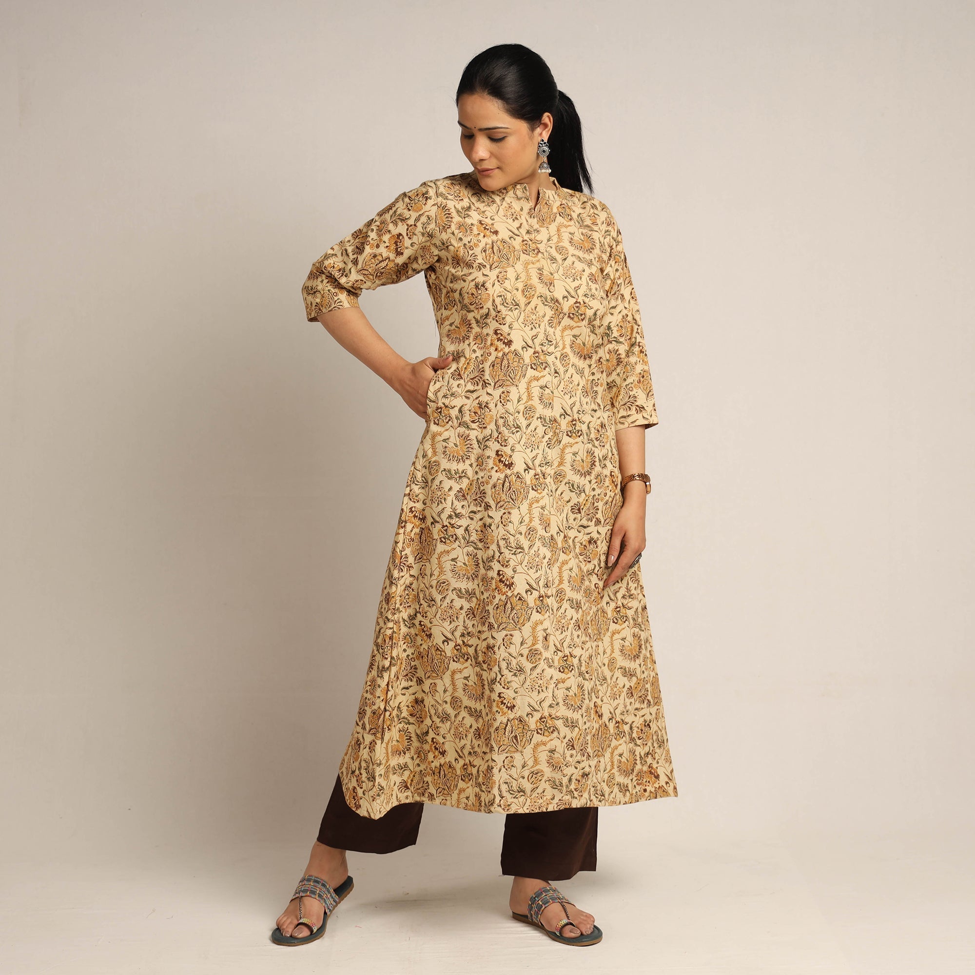 ITOKRI CASUALS Beige - Pedana Kalamkari Block Printed Cotton Kurta with Palazzo Set - view 2