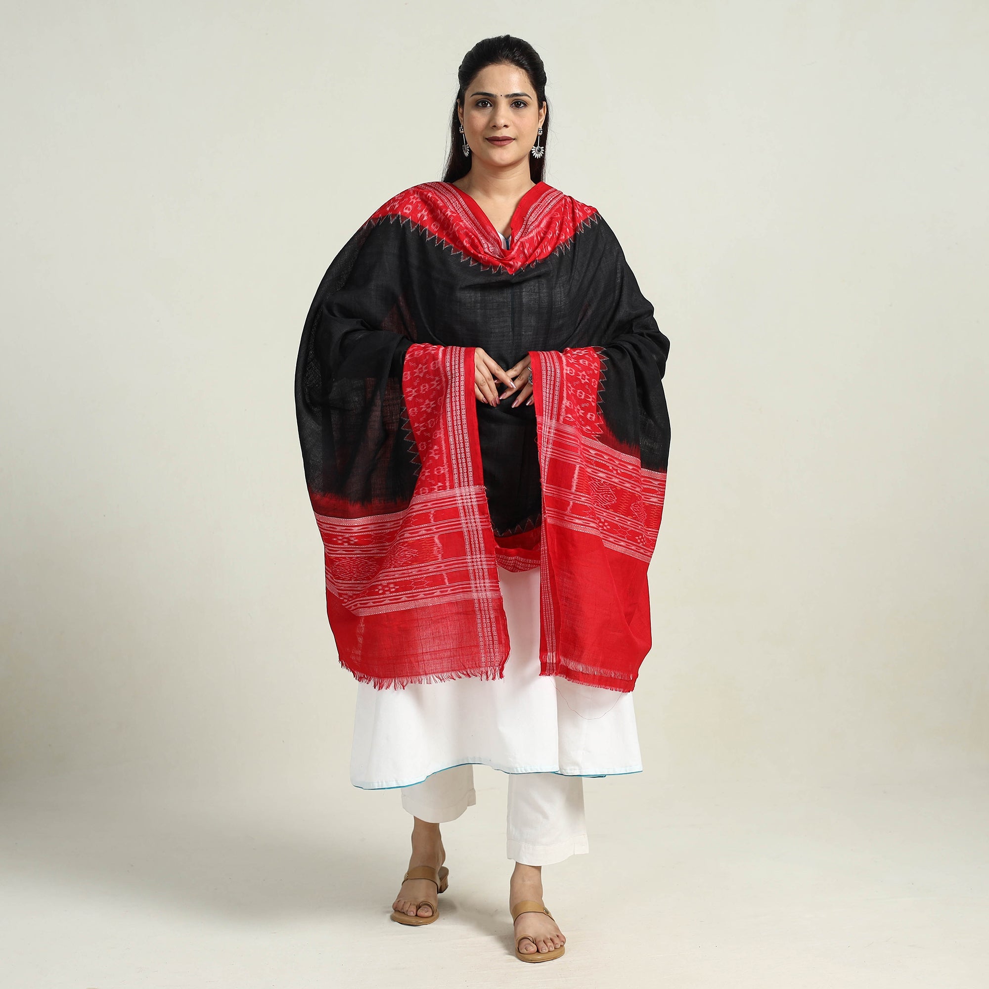 ASHOKA ASSEMBLE - CELEBRATING CRAFTS OF ODISHA Black - Sambalpuri Ikat Weave Handloom Cotton Dupatta 45