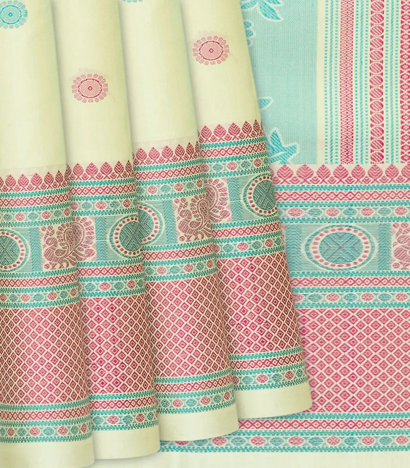 RmKV Light Green Handloom Soft Silk Saree With Kamalam Buttas-Light Green