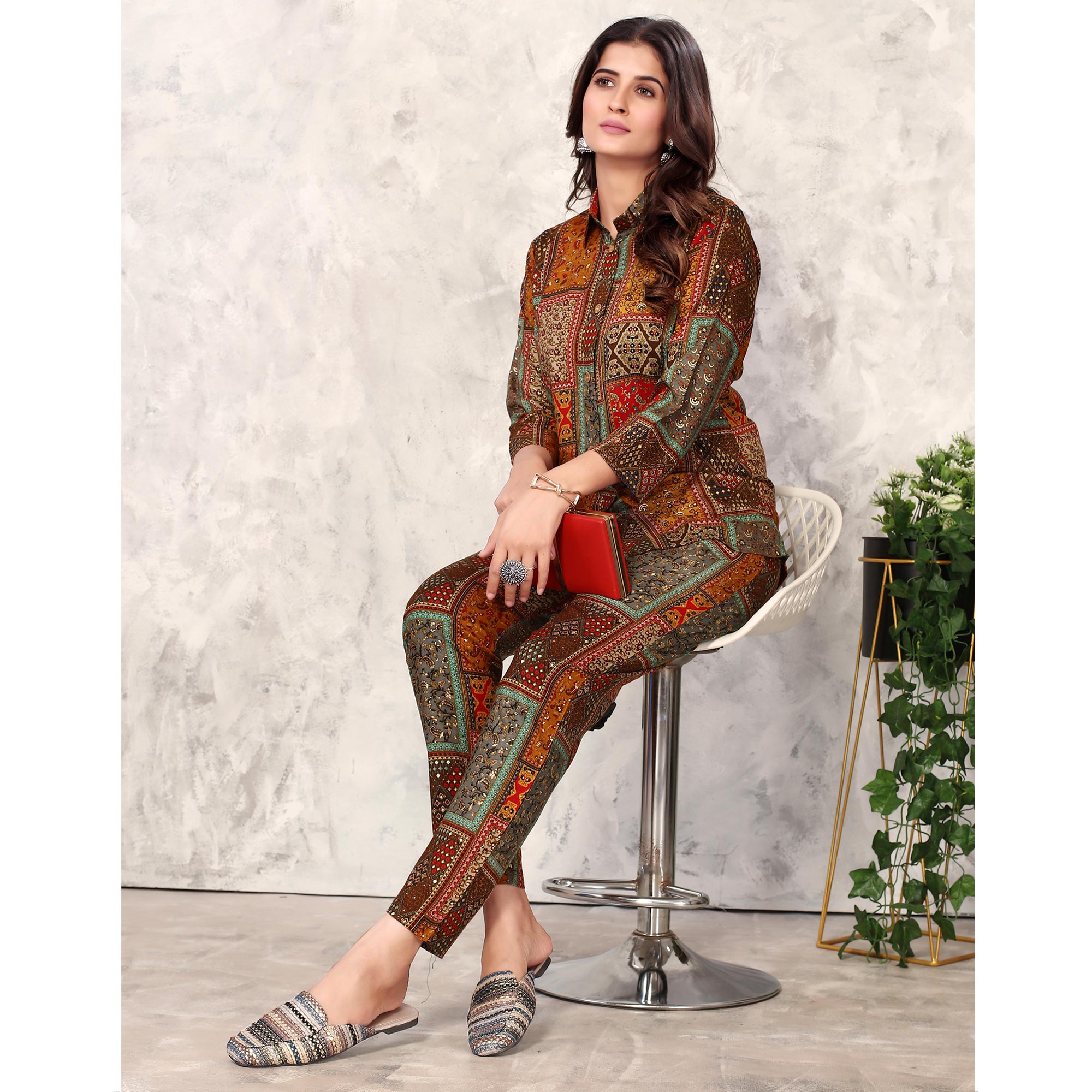 Peachmode Seller Brown Floral Printed Rayon Co Ord Set - view 5