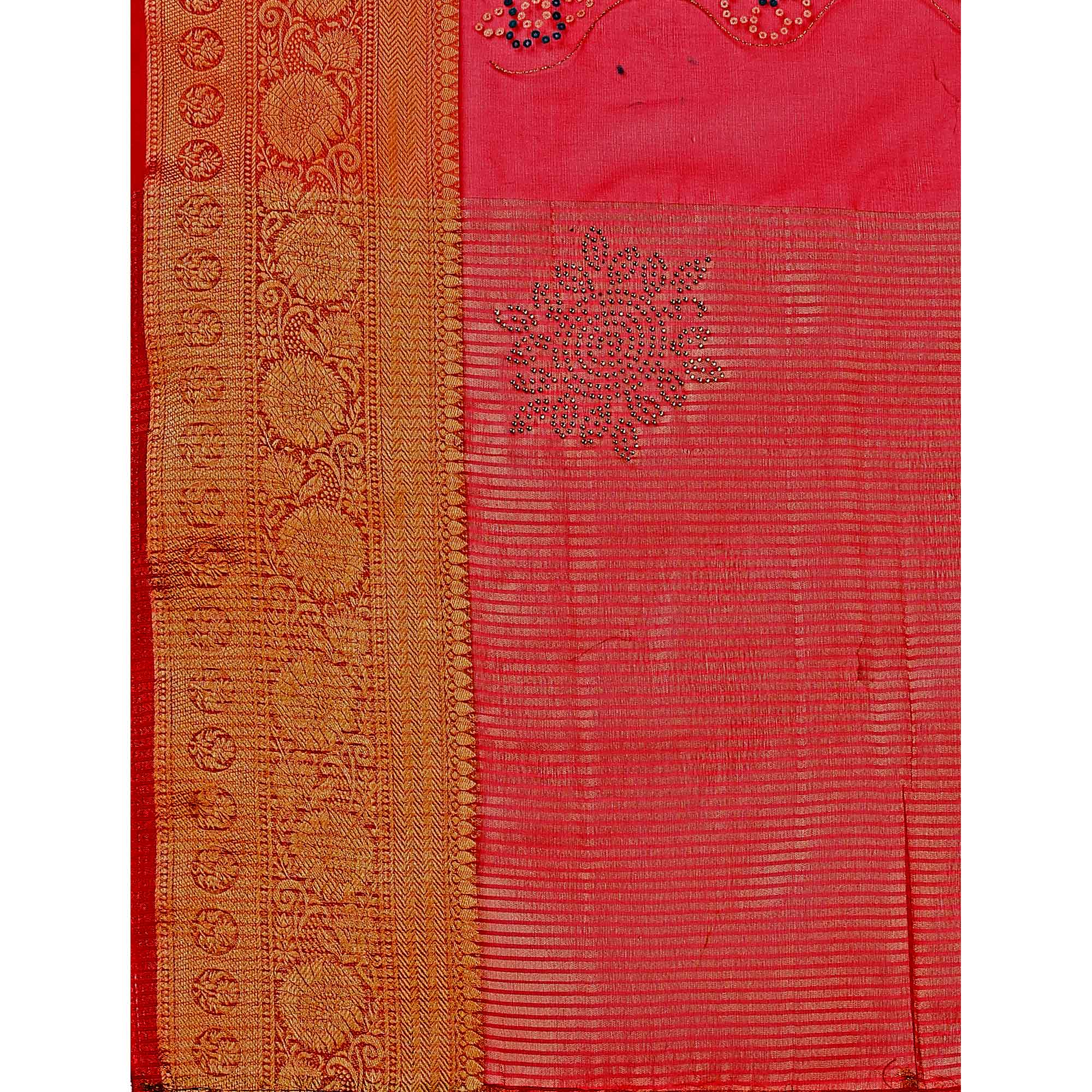 Peachmode Dark Red Bandhani Printed Organza Saree With Woven Border - view 7