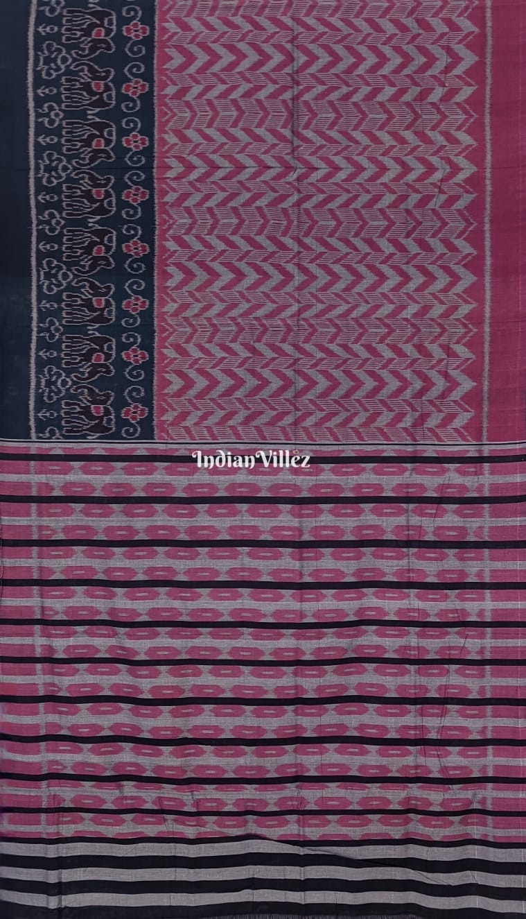 IndianVillèz Charcoal Mauve Sambalpuri Ikat Cotton Saree