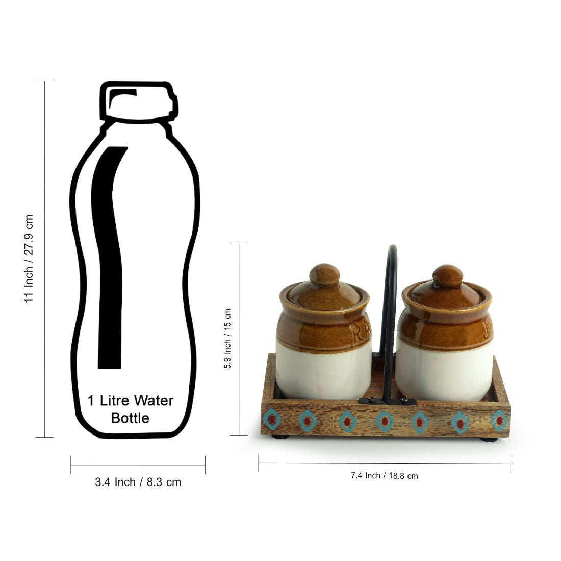 EXCLUSIVELANE 'Old Fashioned Martaban' Ceramic Chutney & Pickle Jar Set With Tray (Set of 2, 225 ML) - view 7