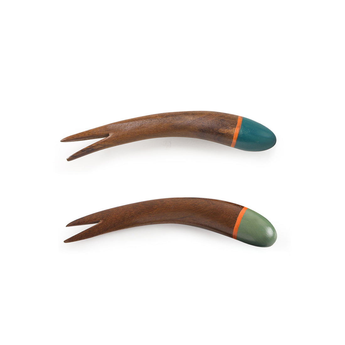 EXCLUSIVELANE 'The Peacock Must-Haves' Handpainted Fruit Forks In Sheesham Wood (Set of 5) - view 4