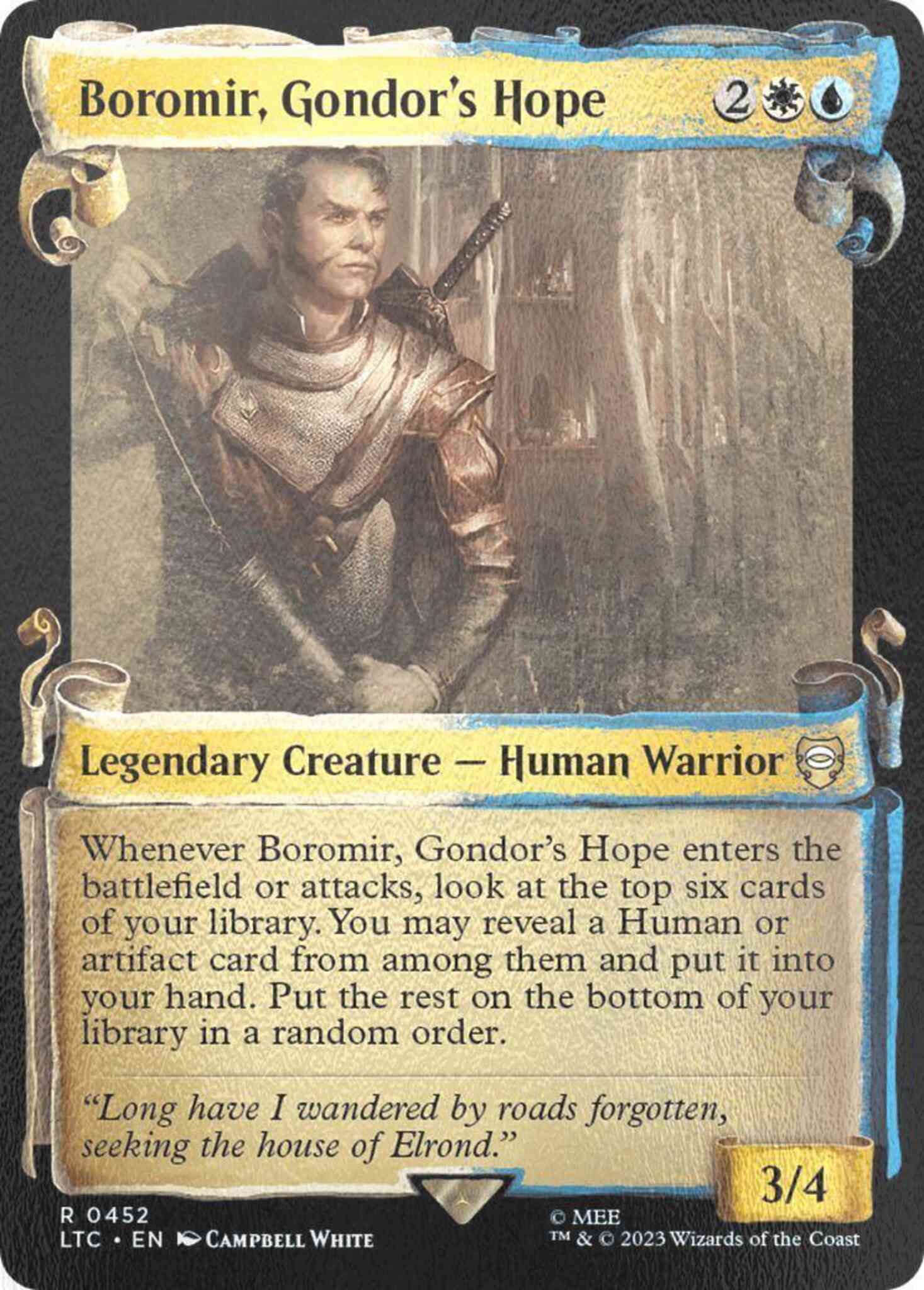 Hope 452 scrolls – Magic Boromir, Gondor's Hope [452] [Scrolls Showcase] [The Lord of the Rings: Tales of Middle-earth: Commander] [Silver Foil]