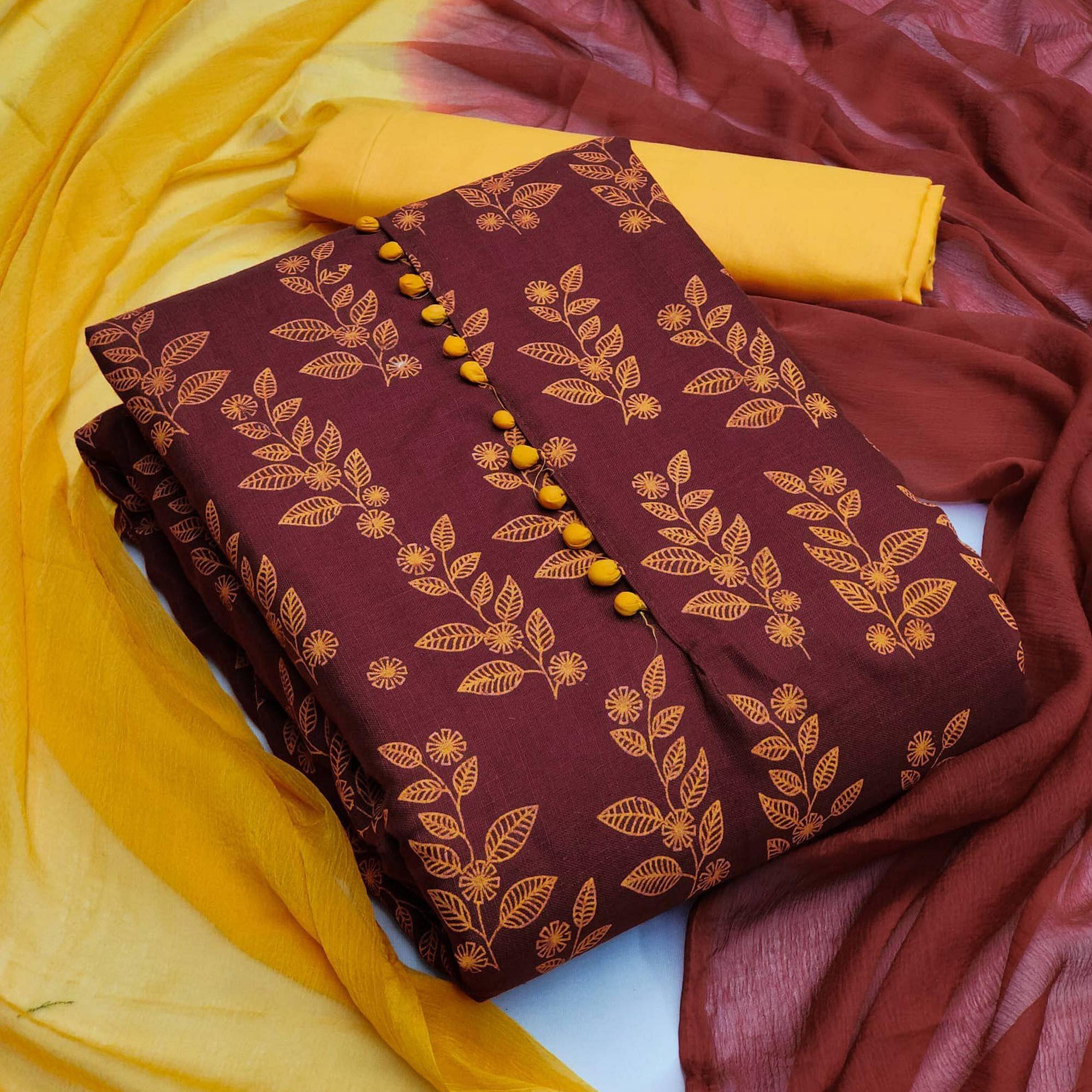 Peachmode Maroon Floral Printed Cotton Dress Material