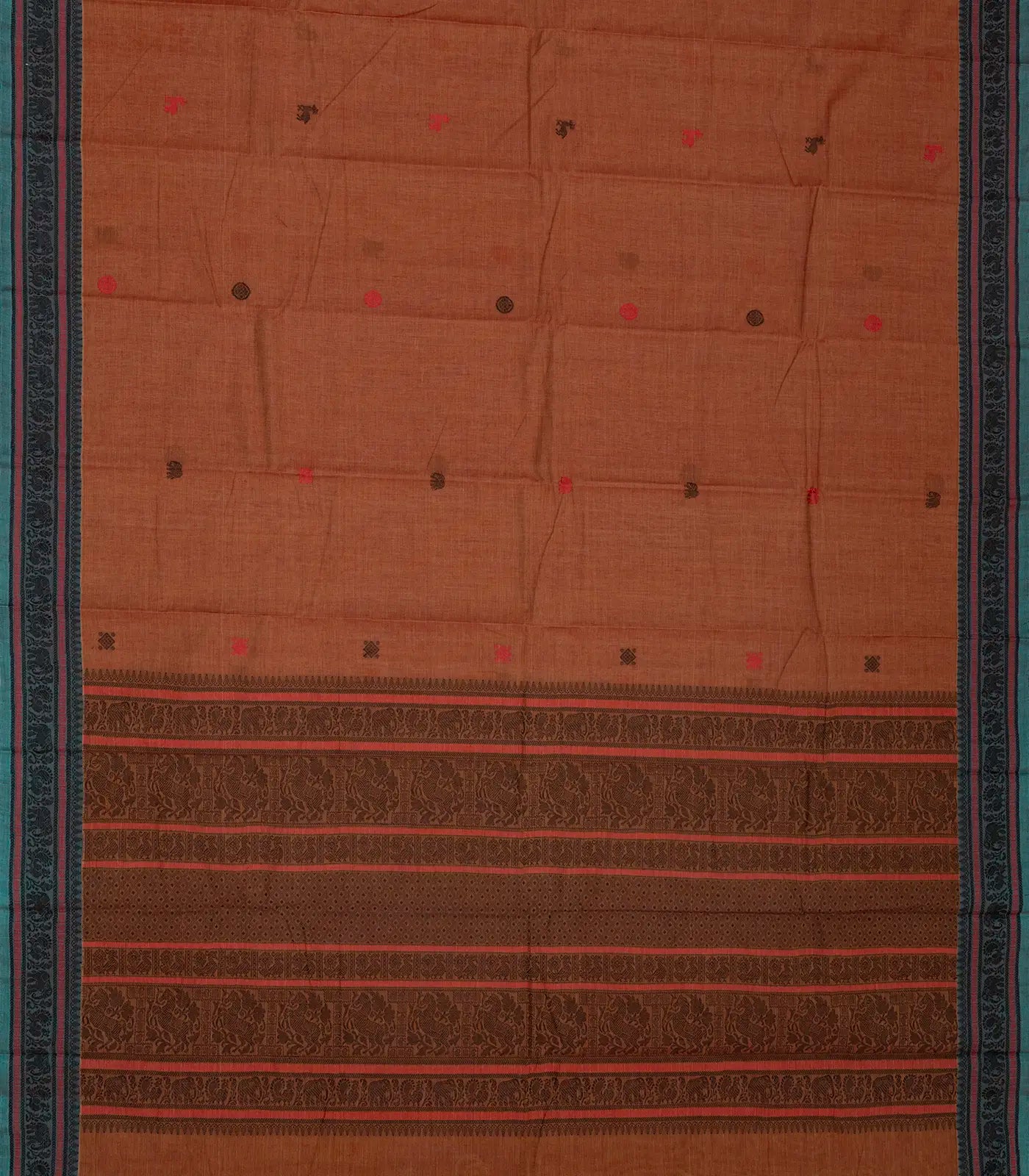 RmKV Brown Handloom Kanchi Cotton Saree With Annam & Diamond Buttas - view 2