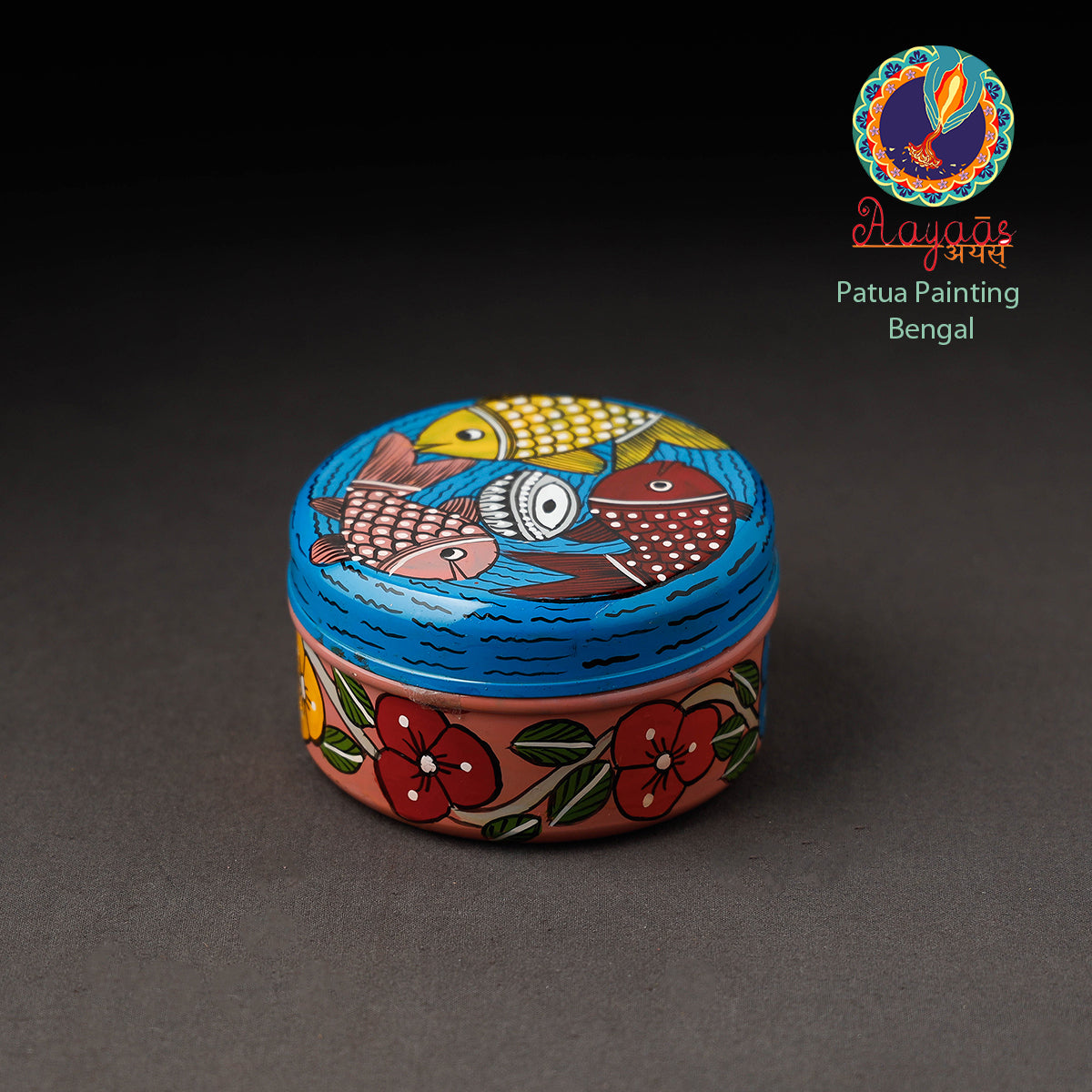 AAYAAS Bengal Patua Handpainted Stainless Steel Multi Utility Container