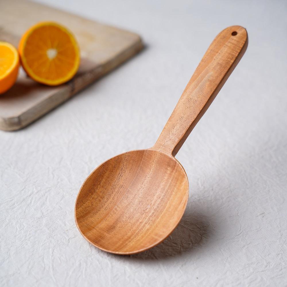 The Indus Valley Neem Wood Cooking Ladle - Serve (Round | 23CM | Handmade | 100% Natural Neem Wood)