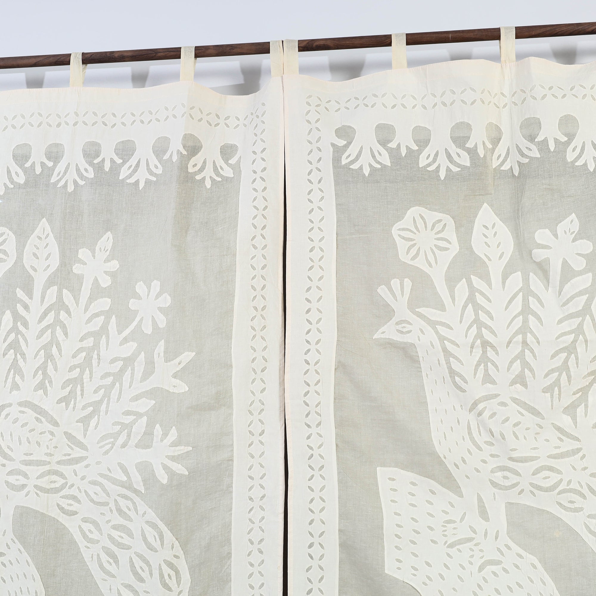 SHADES OF MARUDHARA Beige - Peacock Cutwork Cotton Barmer Applique Window Curtain - view 2