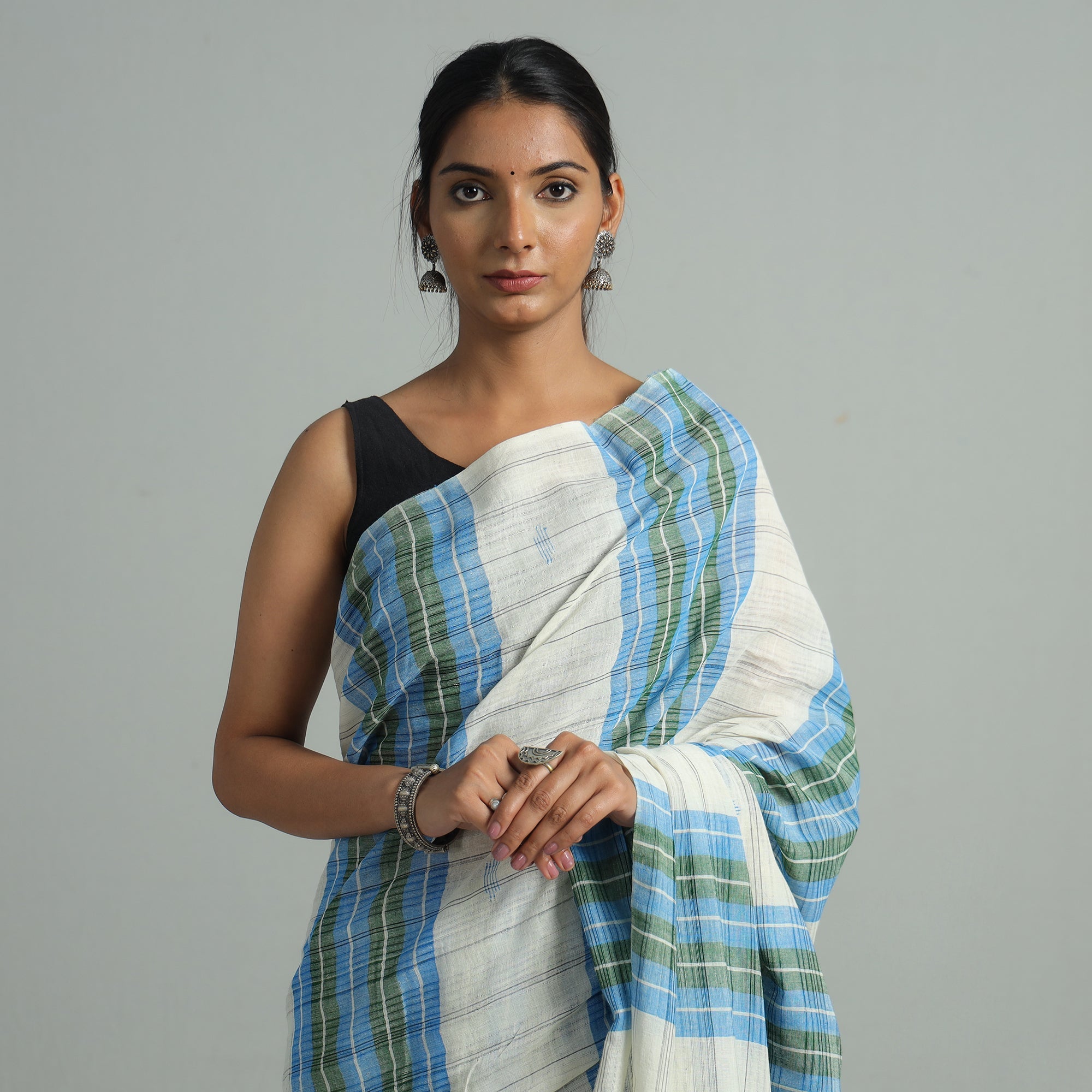 KHUSHBASH - HAPPY LOOM OF EAST Blue - Basirhat Gamcha Handloom Pure Cotton Saree 08 - view 3