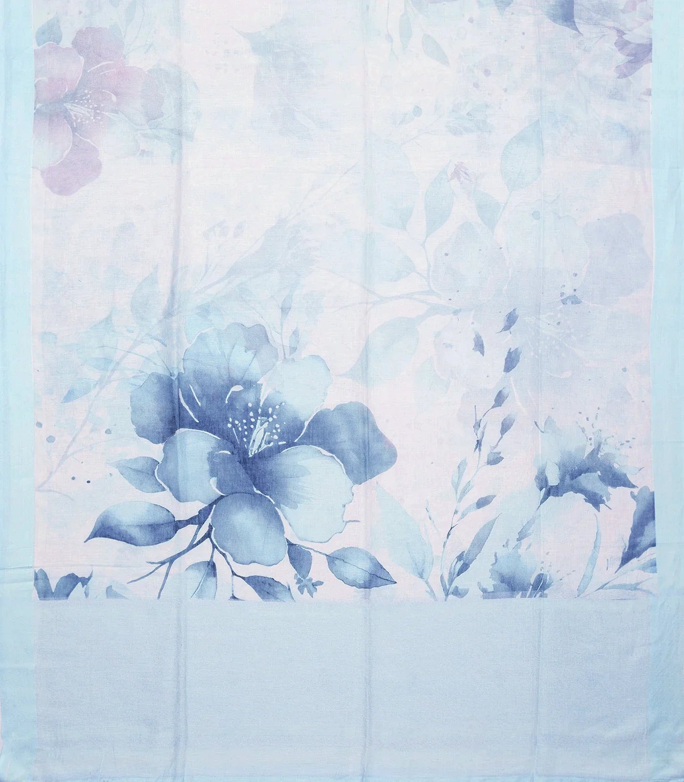 RmKV Light Blue Handloom Linen Saree With Printed Flowers - view 2
