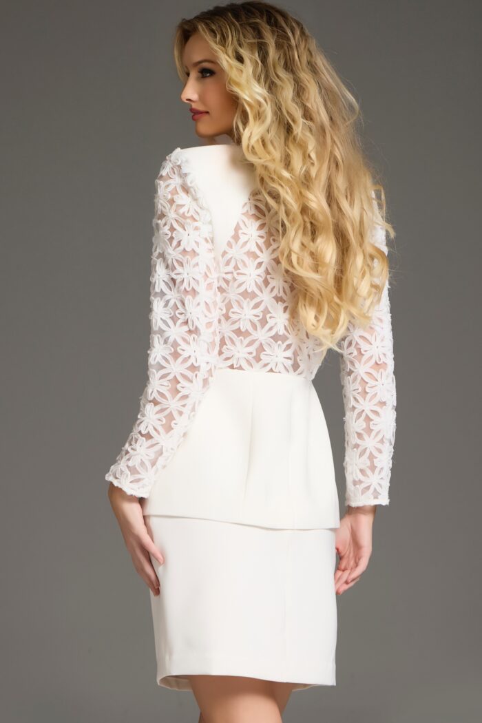 Jovani 39075 Short Floral Lace Blazer Cocktail Dress - view 4