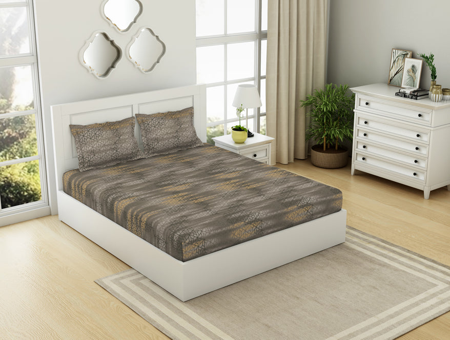 Spaces India Geometric Pumice Stone - Taupe 100% Cotton King Fitted Sheet - Patterna By Spaces - view 2