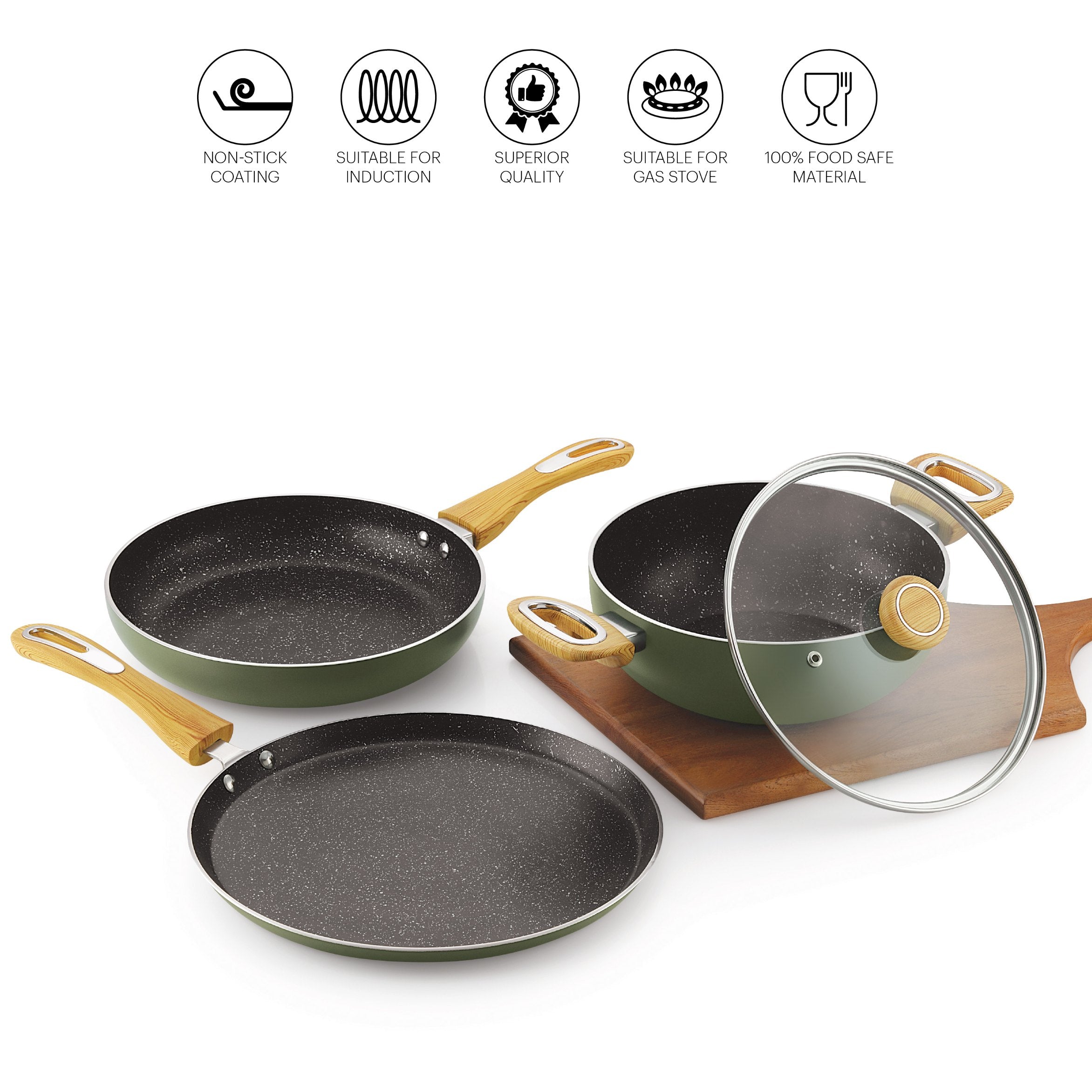 Cello Woody Kitchen Induction Base Non-Stick Cookware Set - view 2