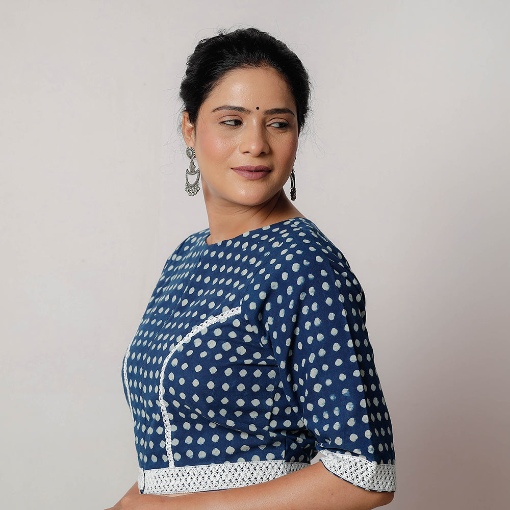 ITOKRI CASUALS Blue - Bagru Dabu Block Printed Cotton Stitched Blouse - view 2