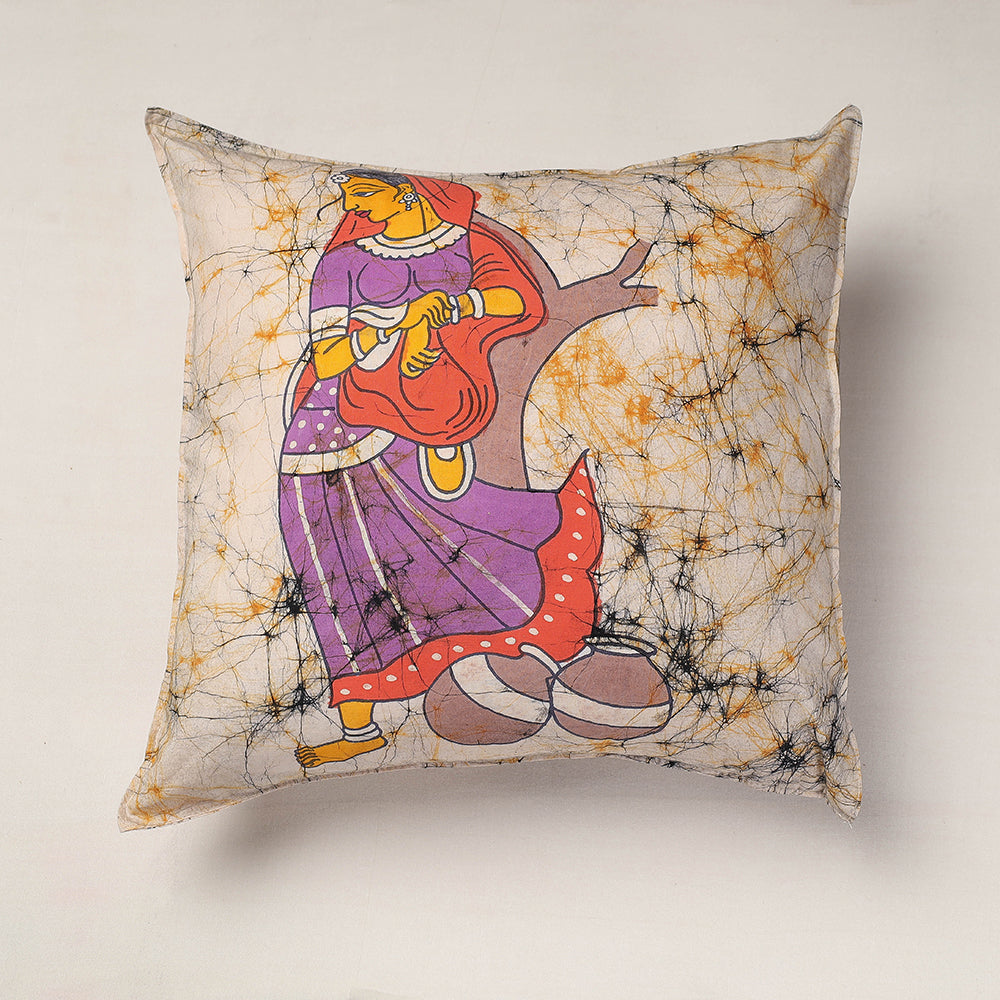 KACHCHH JI CHHAAP Beige - Hand Batik Printed Pure Cotton Cushion Cover (18 x 18 in)