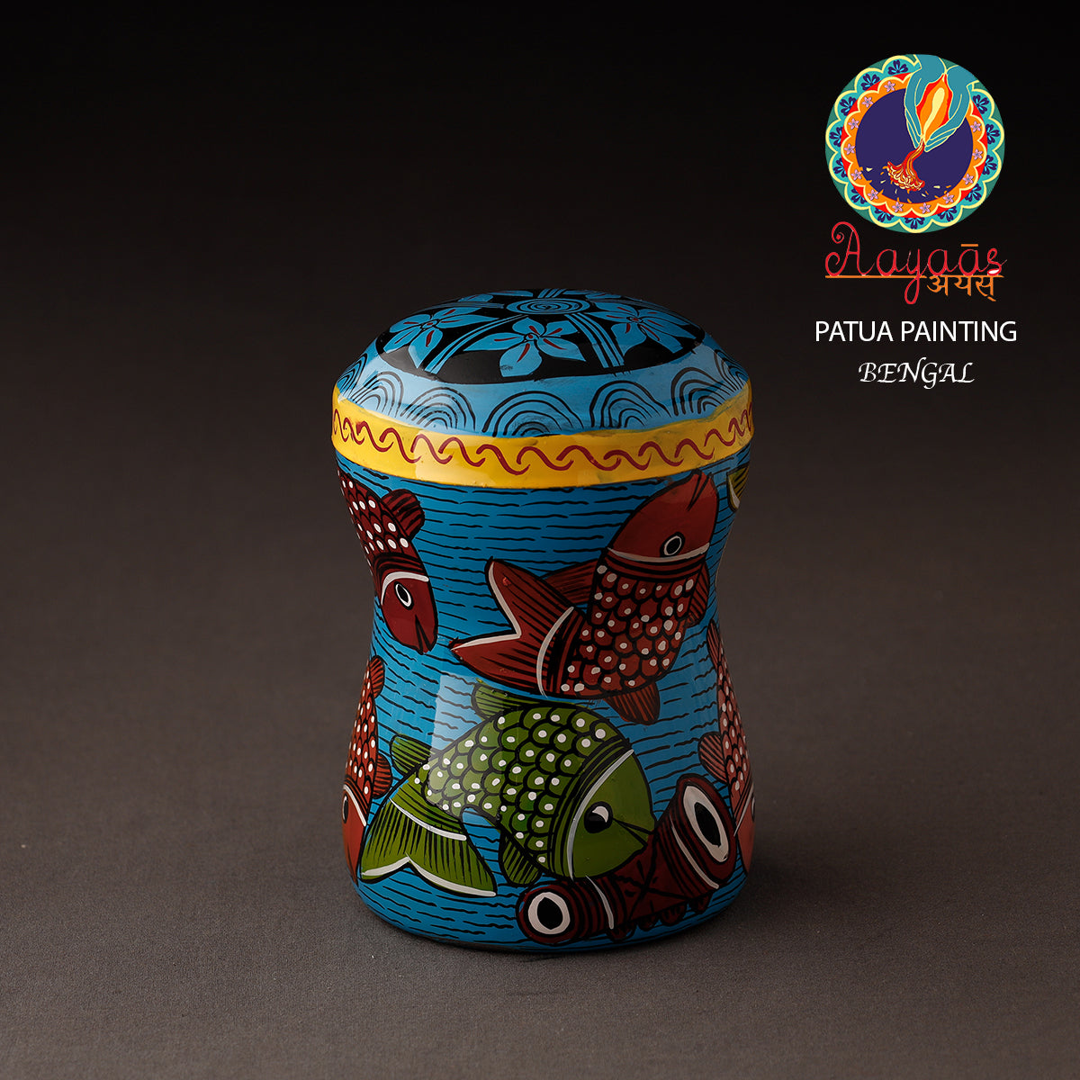 AAYAAS Bengal Patua Handpainted Stainless Steel Multi Utility Container