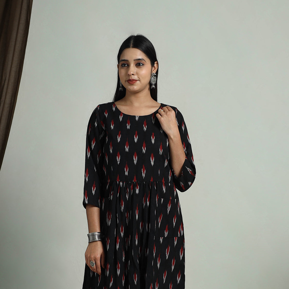 ITOKRI CASUALS Black - Flared Cotton Pochampally Ikat Dress 03