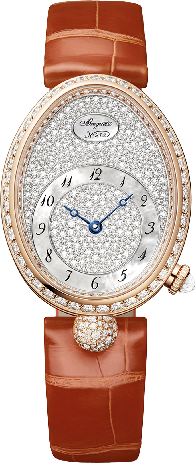 Breguet Reine Pave Dial Brown Strap Gold Touch Watch for Women