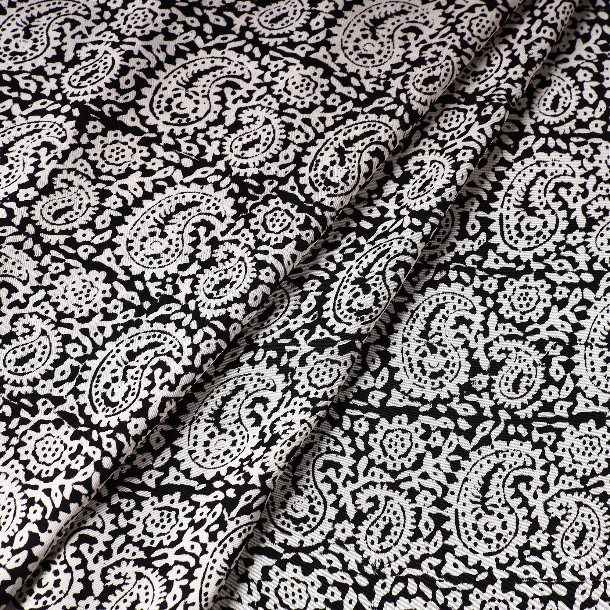 BAGH PRINTS BY MOHAMMED RAFIK KHATRI Black - Bagh Block Printed Modal Silk Fabric - view 2