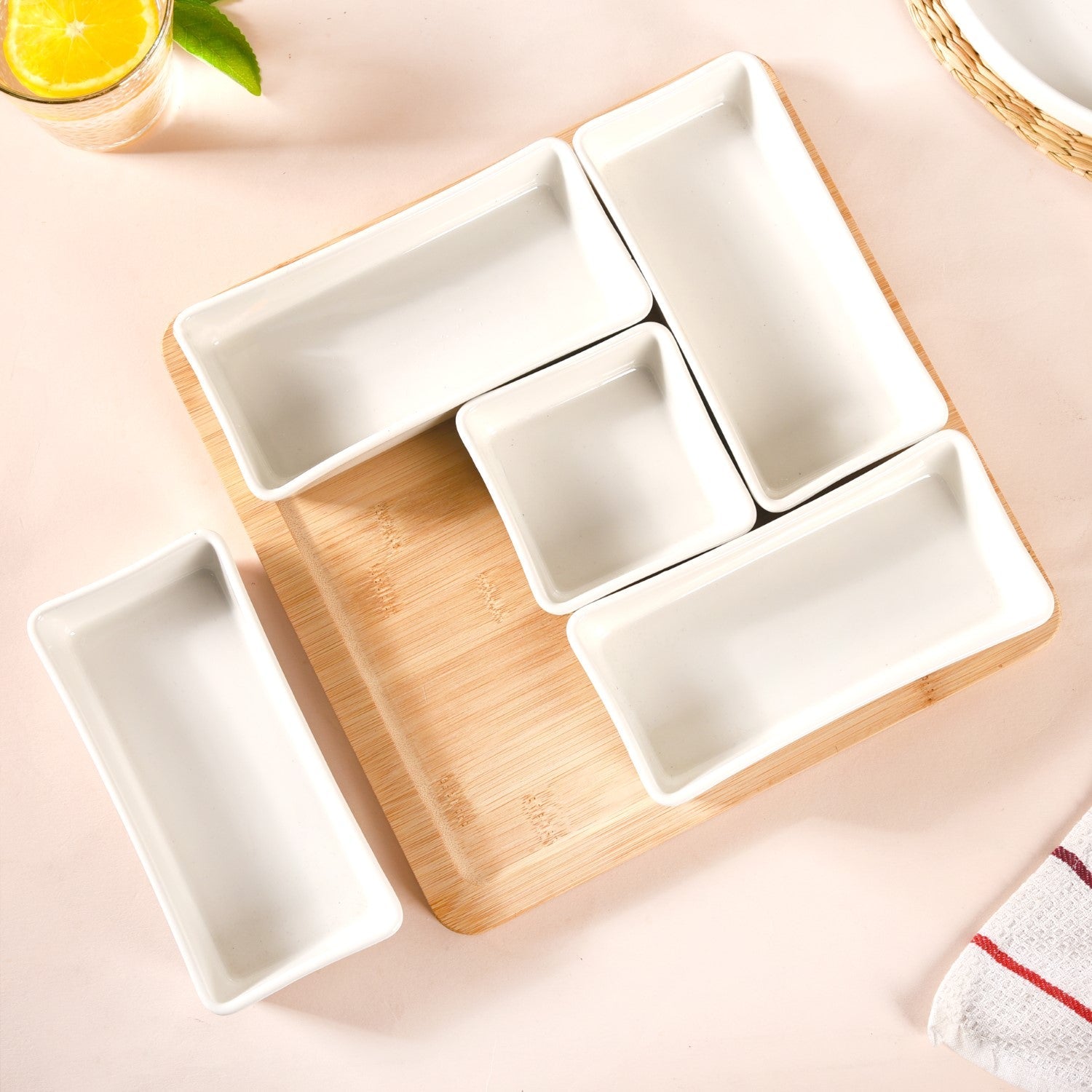 Nestasia White Ceramic Bowls With Bamboo Tray Set Of 5 - view 10