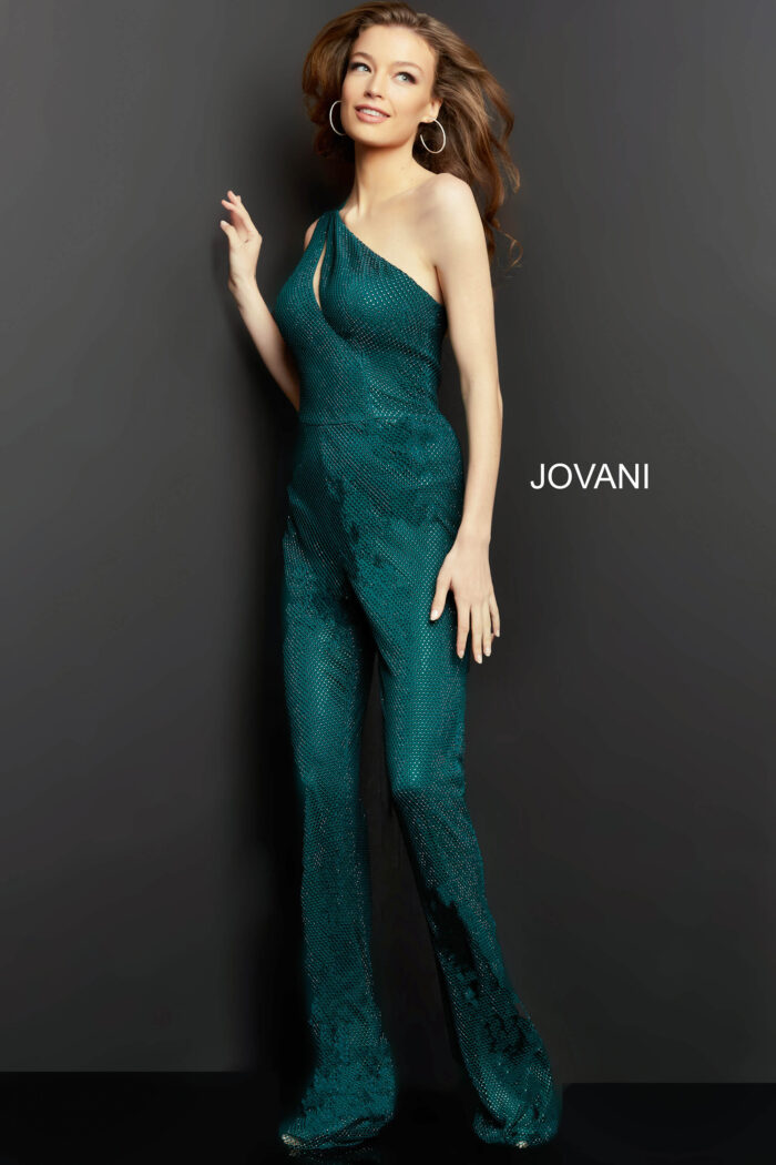 Jovani 09018 Long Formal Beaded Jumpsuit – Hunter - view 3