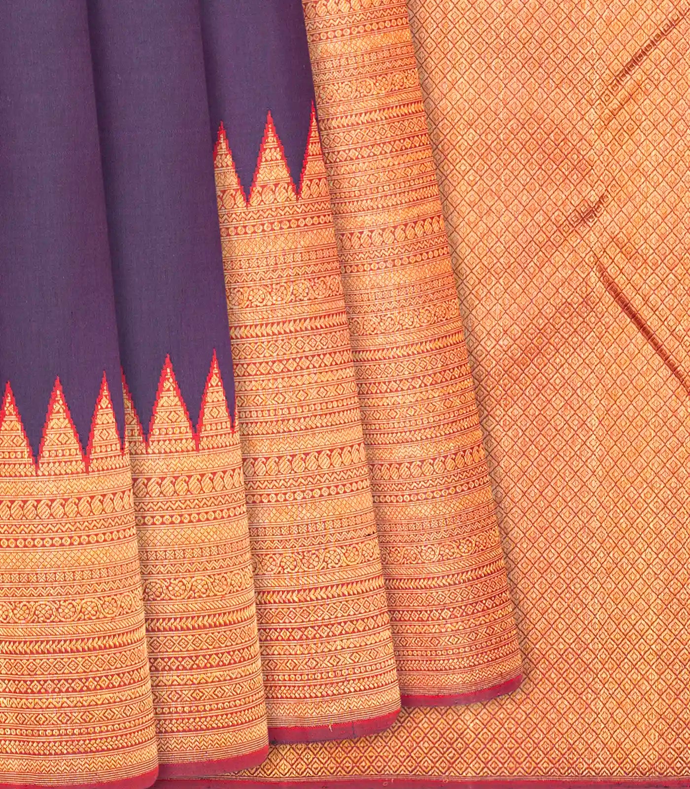 RmKV Mauve Handloom Kanchipuram Korvai Silk Saree With Rising Border-Mauve
