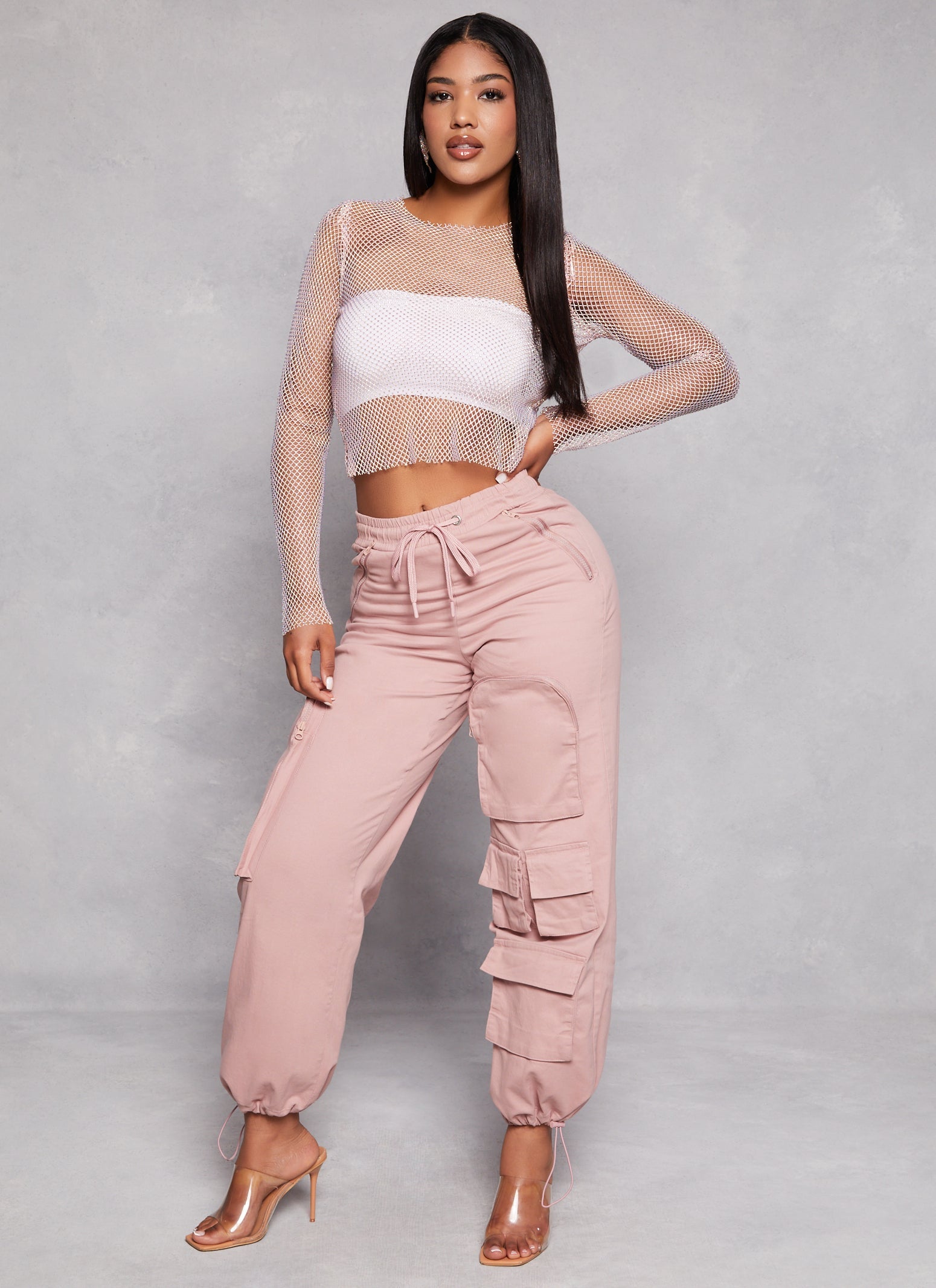 Rainbow Shops Twill Toggle Drawstring Cargo Joggers