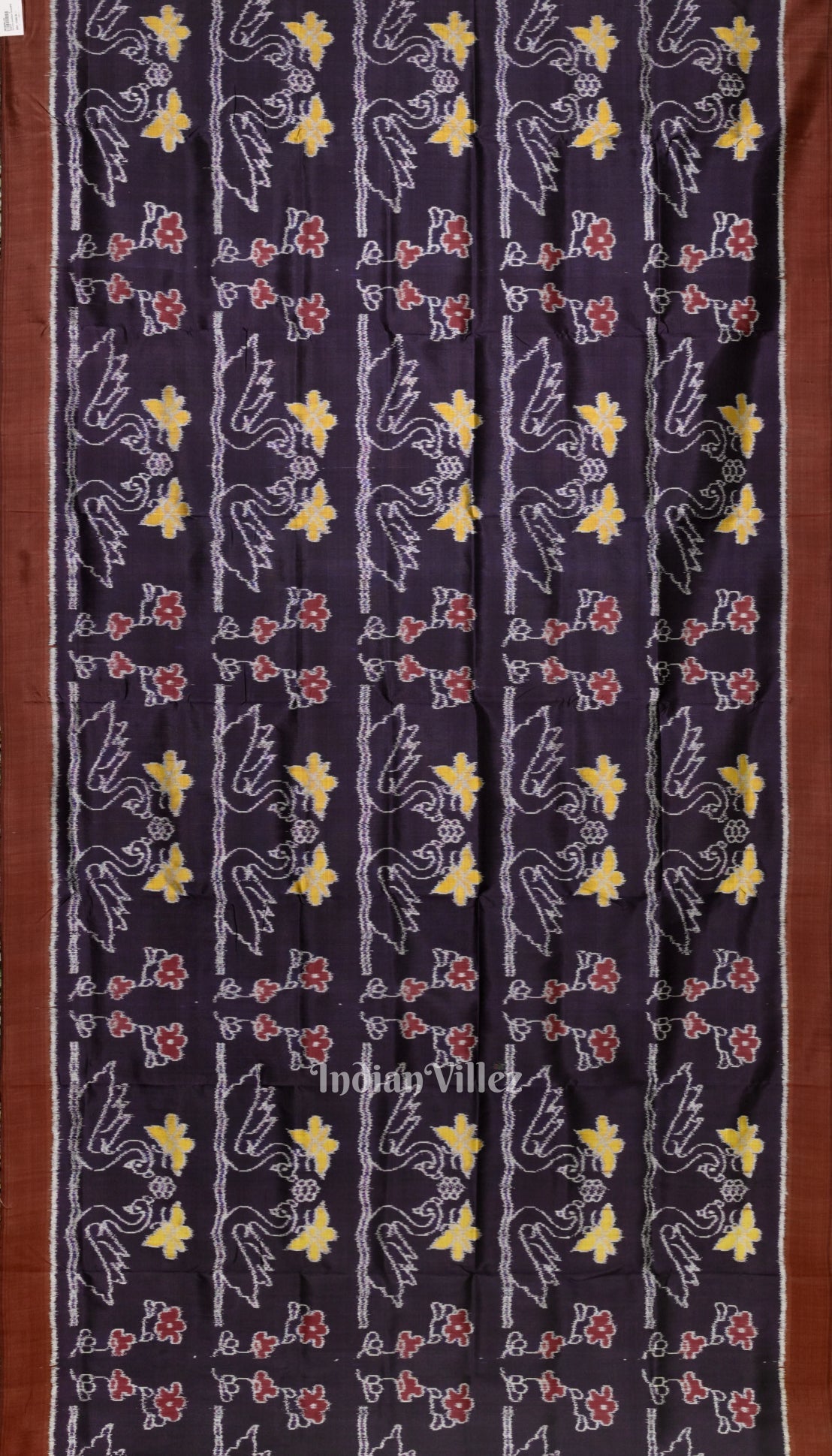IndianVillèz Midnight Blue Floral Contemporary Designer Ikat Silk Saree - view 3