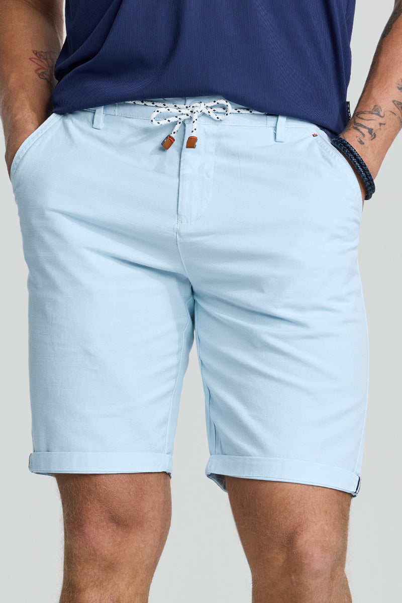 SNITCH Light Blue Plain Linen Regular Fit Shorts - view 5