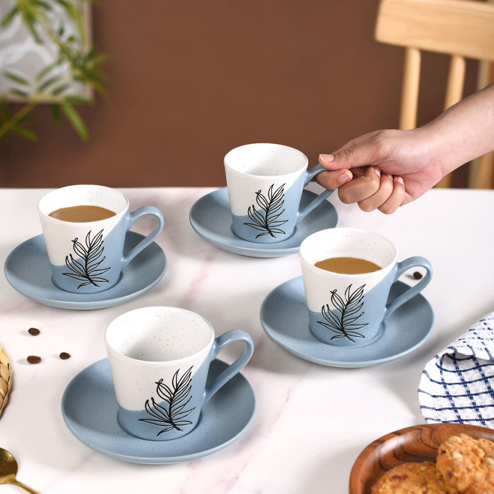 Nestasia Serene Tropics Ceramic Tea Cup And Saucer Set Of 4 Blue 225ml - view 2