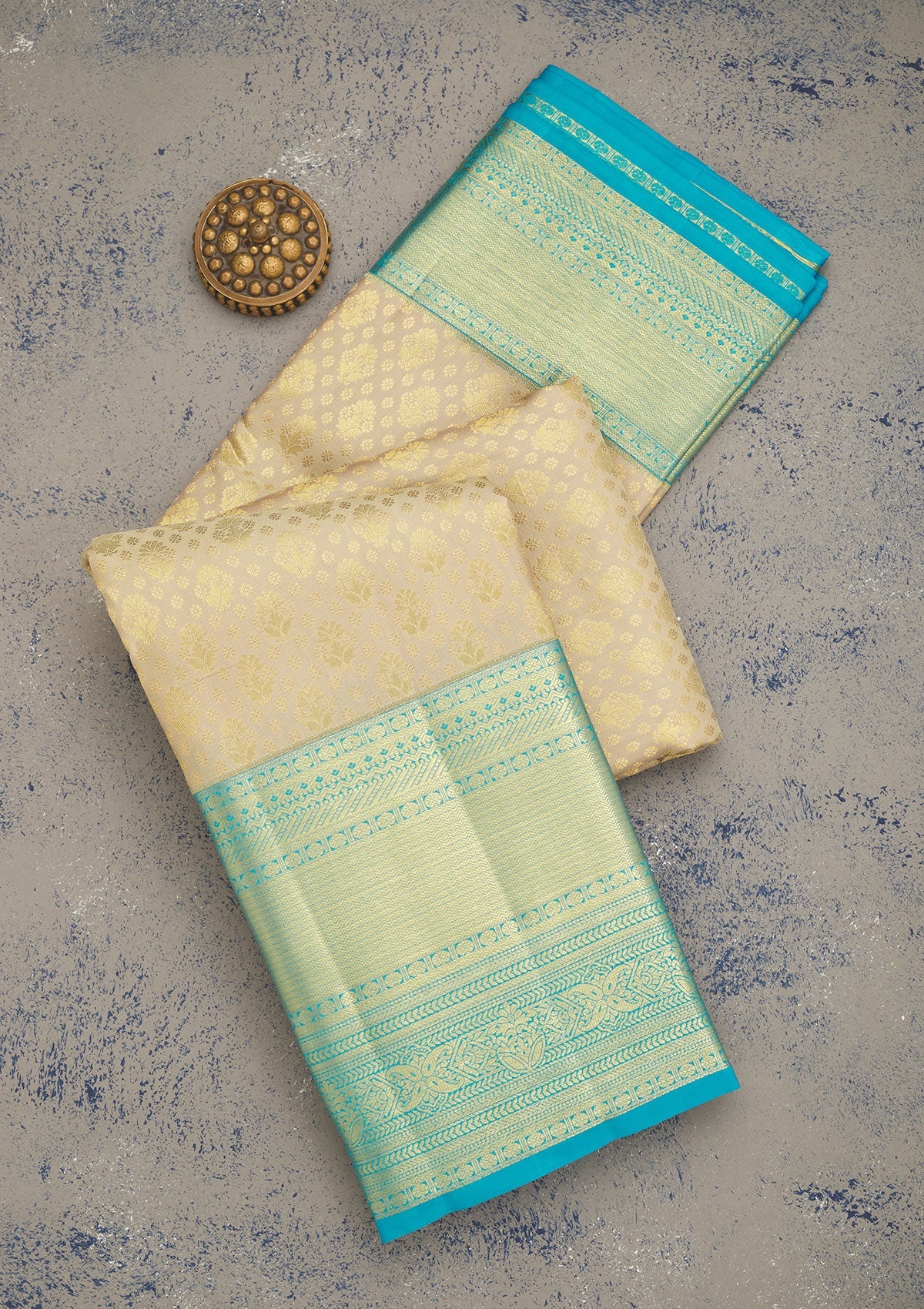 Koskii Beige Zariwork Pure Silk Saree – Women's