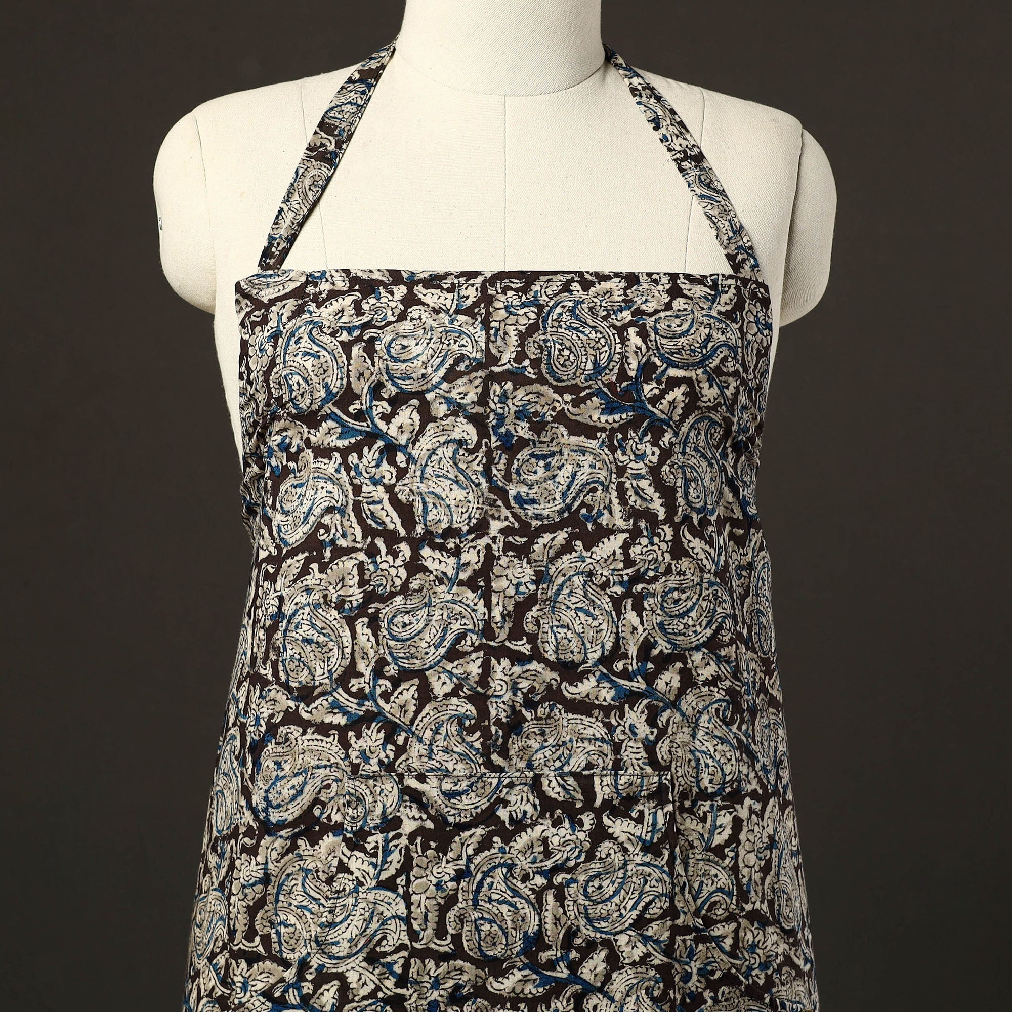 JALPARI Black - Kalamkari Block Print Cotton Apron with Pocket 34 - view 2