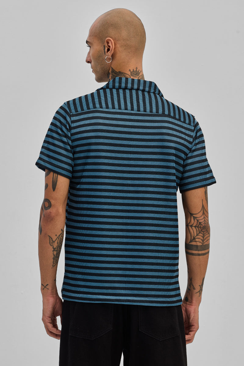 SNITCH Blue Textured Stripes Shirt - view 7
