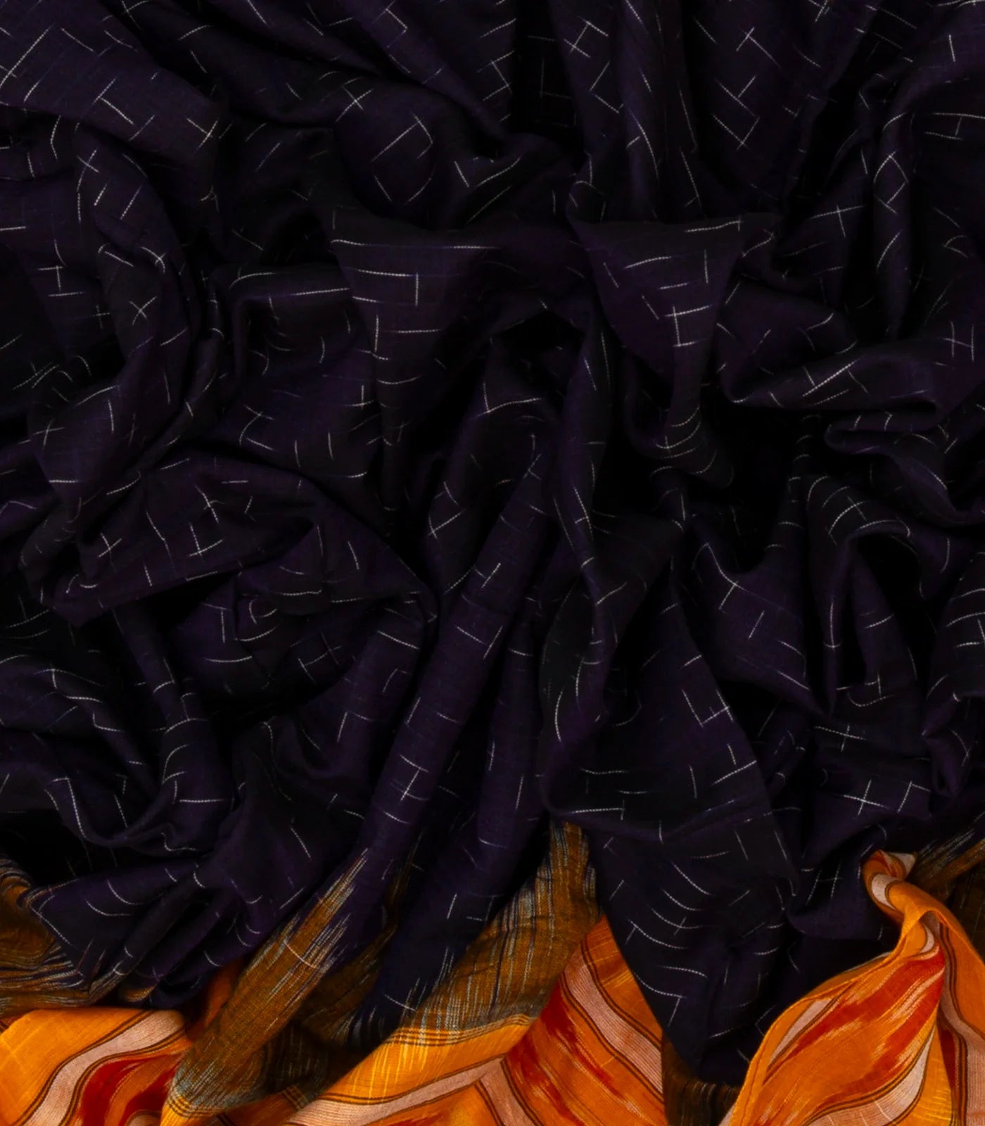 RmKV Black Handloom Orissa Cotton Saree With Mustard Border - view 3