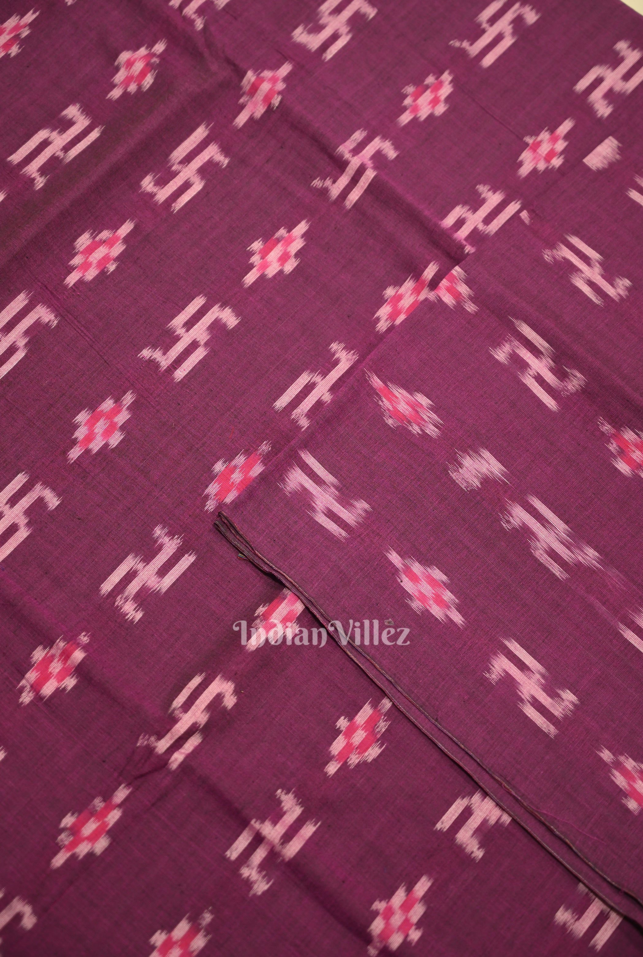 IndianVillèz Purple Pasapali Swastik Sambalpuri Ikat Cotton Fabric - view 2