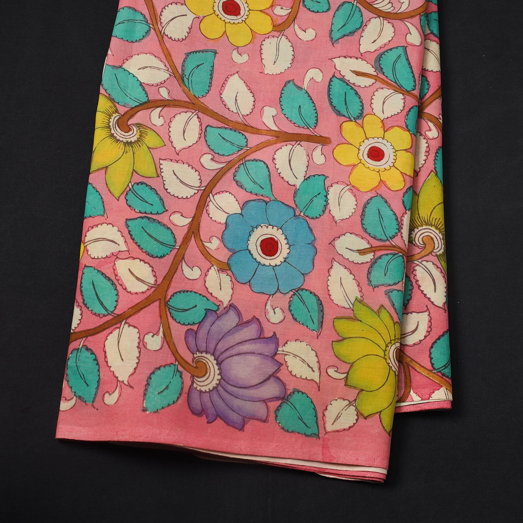 SOUTH KARGHA Baby Pink - Silk Handpainted Srikalahasti Pen Kalamkari Fabric 04 - view 2